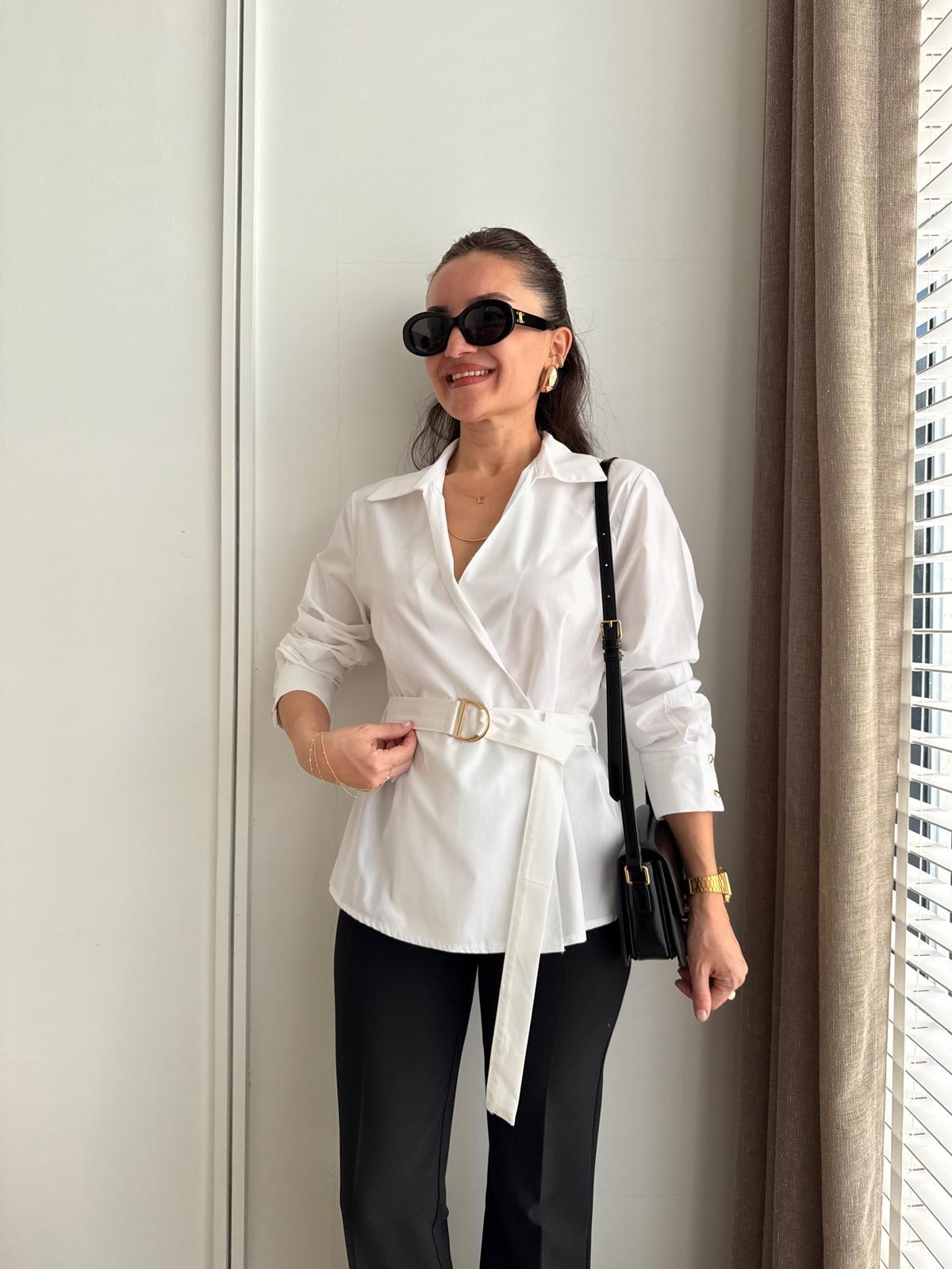 Beyaz Kemerli Poplin Gömlek 36793