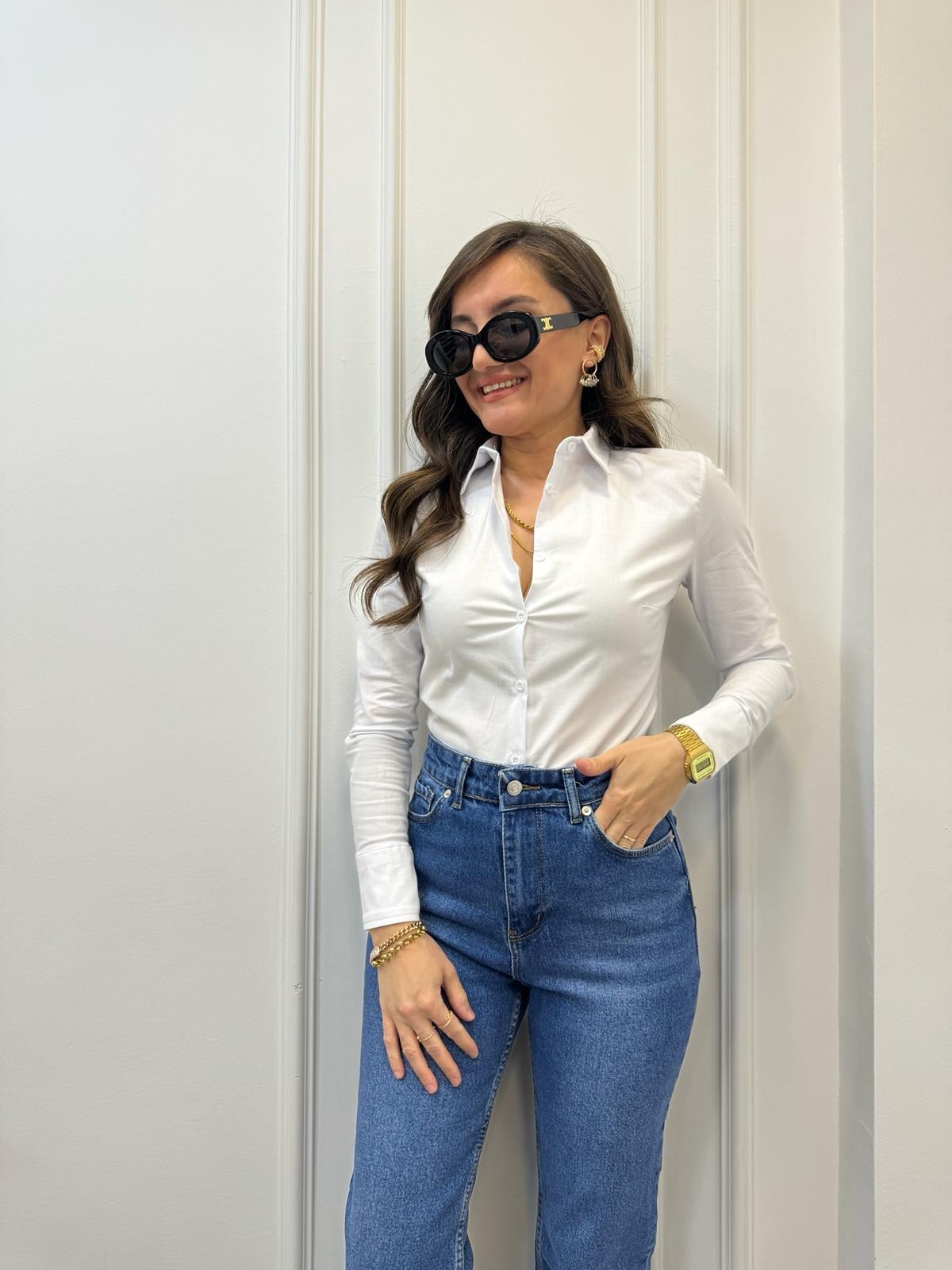 Beyaz Likralı Poplin Kumaş Gömlek 5181