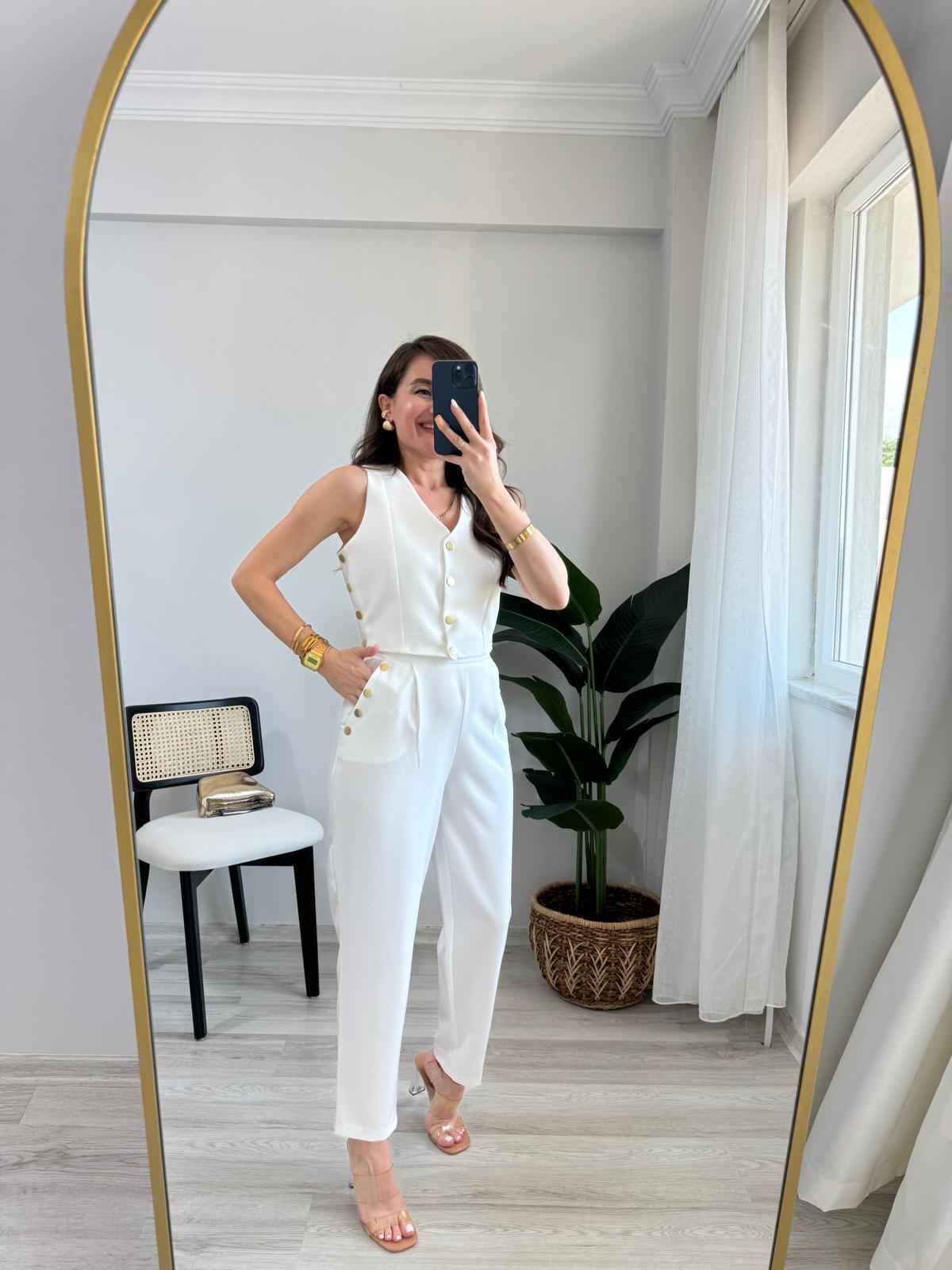 Beyaz Marka Model Gold Düğmeli Yelek Pantolon Takım 4150