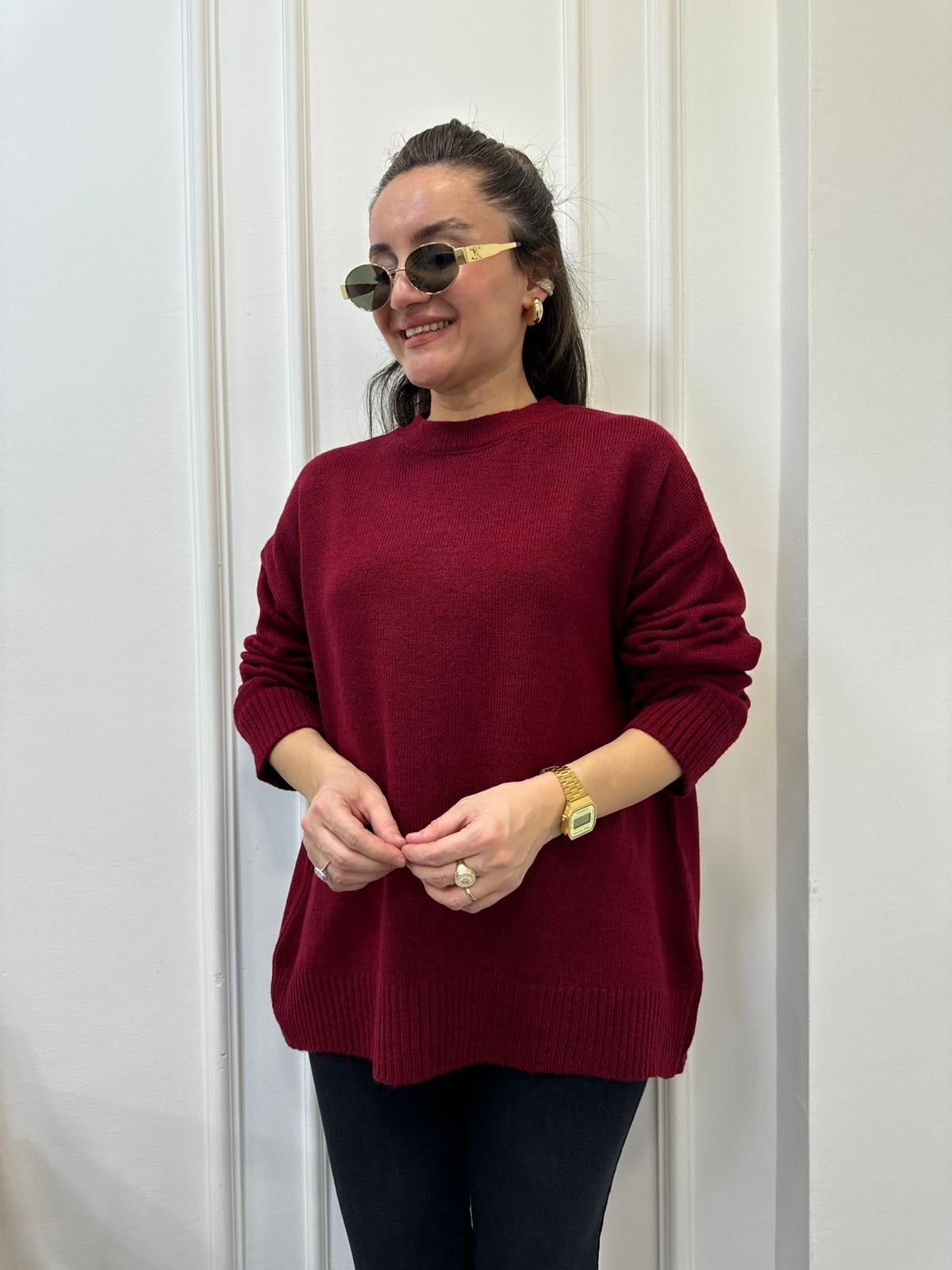 Bordo Bisiklet Yaka Triko Kazak 7654