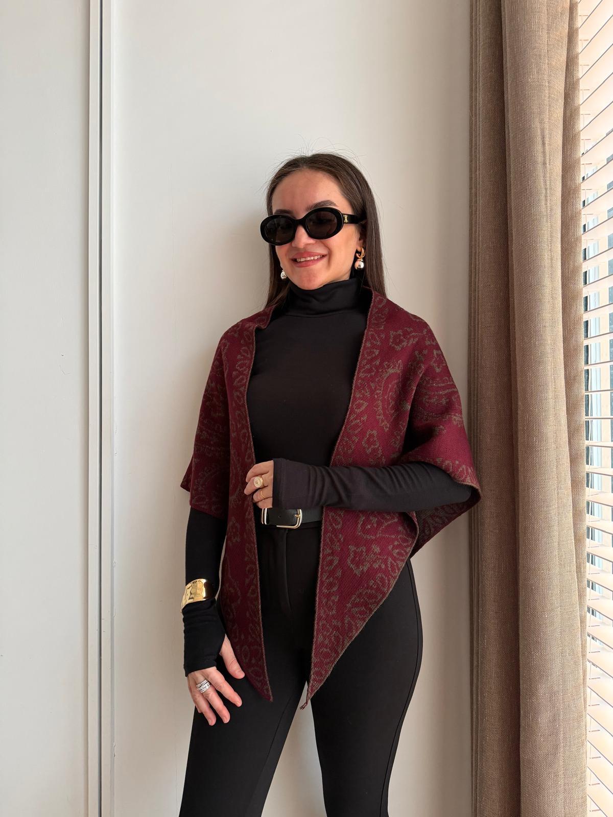 Bordo Çift Taraflı İthal Triko Şal F12