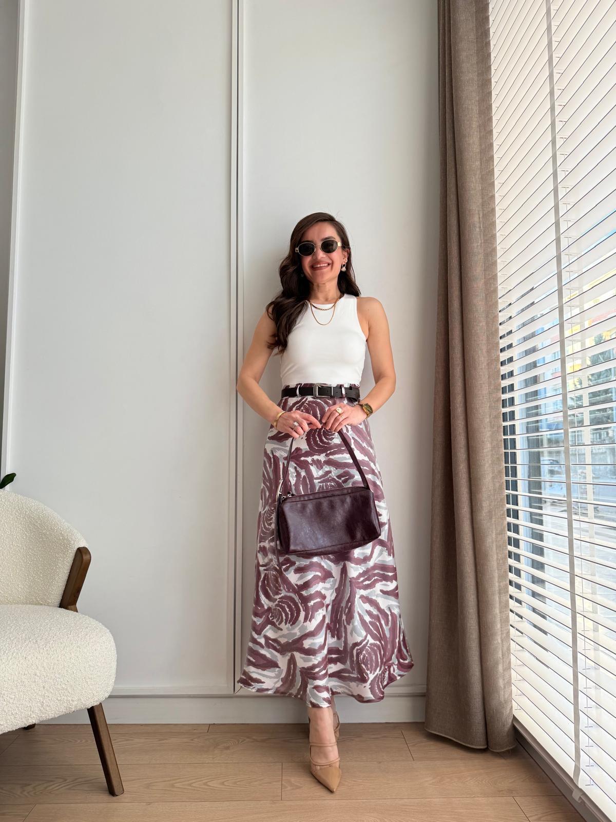 Bordo Desenli Kemerli Saten Etek 580305