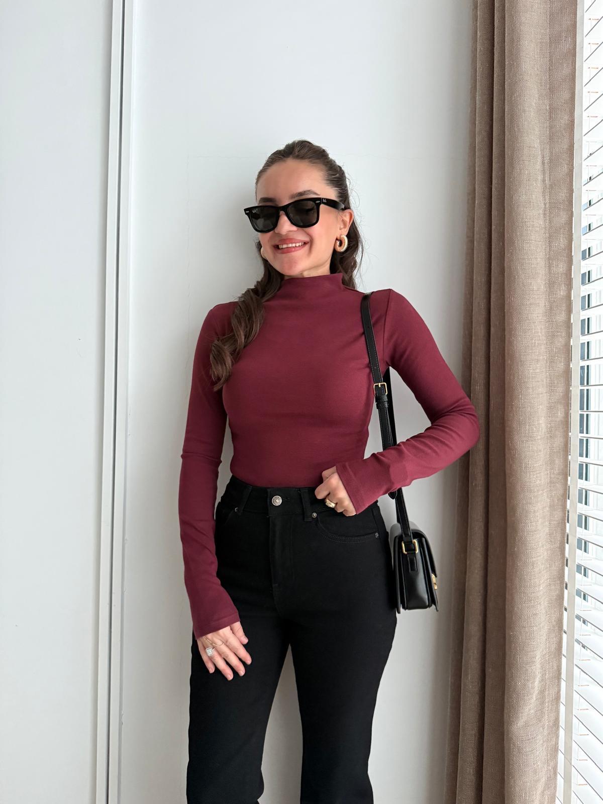 Bordo Dik Yaka Bluz 31433