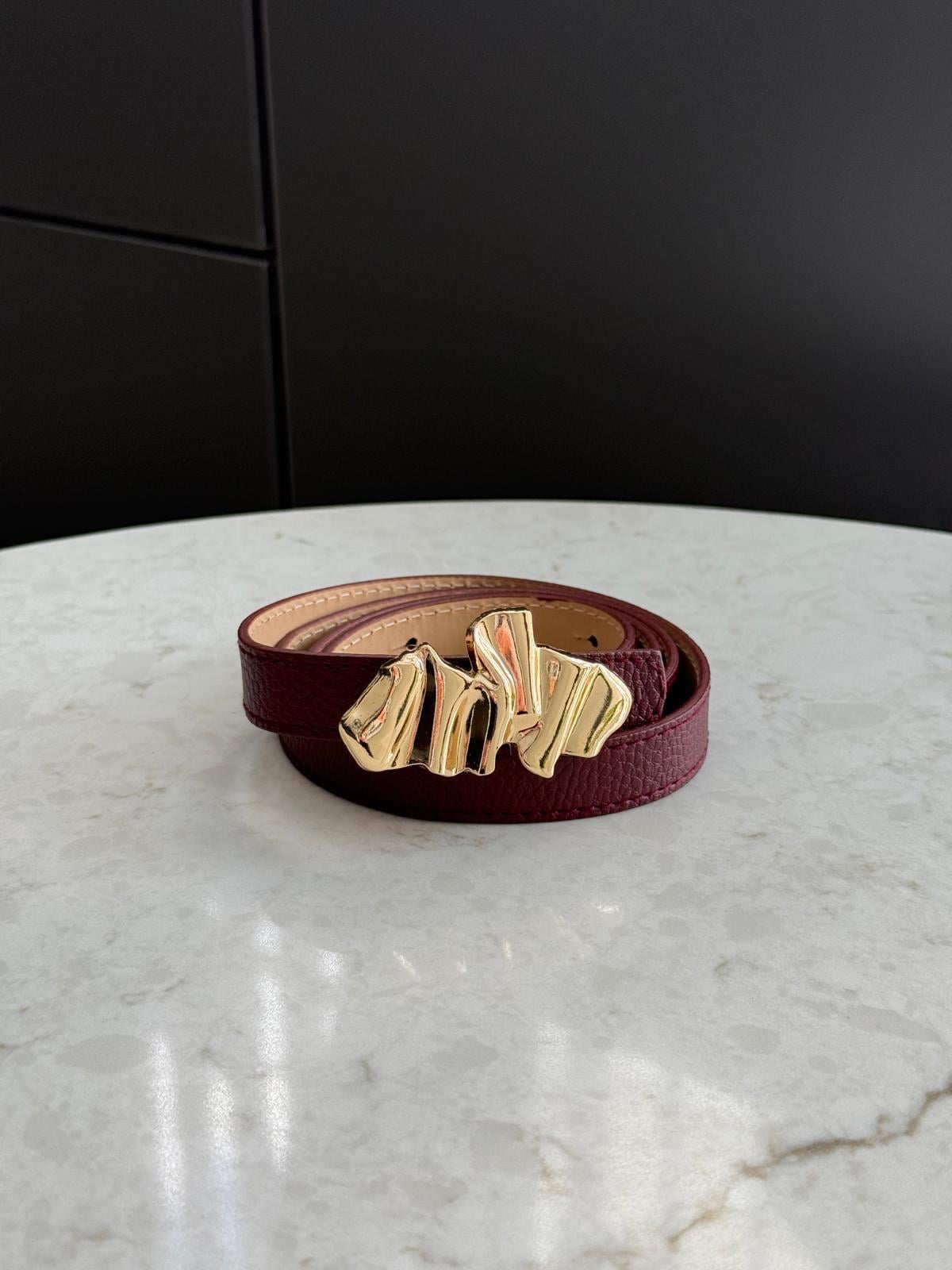 Bordo Ezme Gold Tokalı Kemer SB46