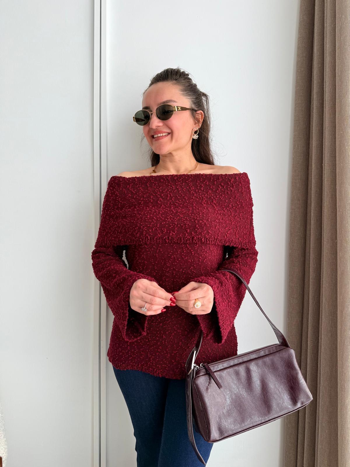 Bordo Madonna Yaka Buklet Triko Kazak 241268