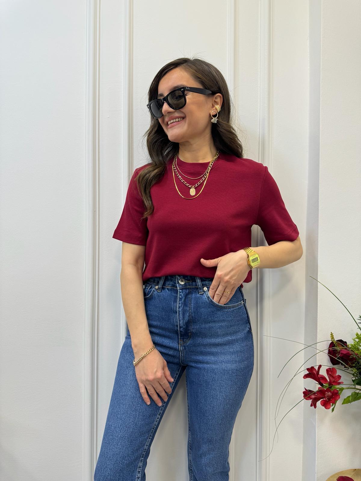 Bordo Massimo Dutti Tişört