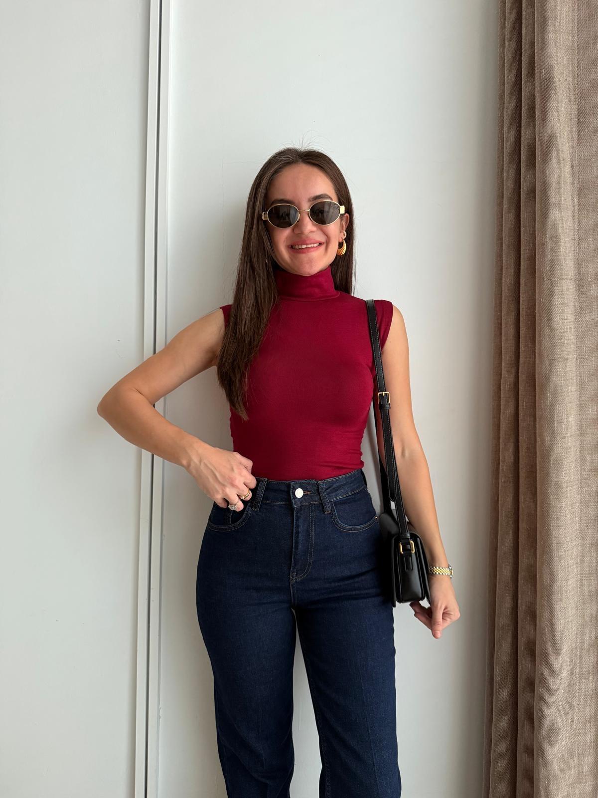 Bordo Sıfır Kol Balıkçı Yaka Bluz 1494
