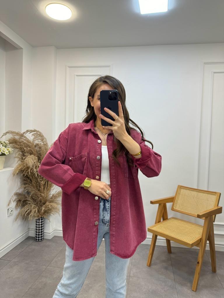 Bordo Yıkamalı Gabardin Arkası Armalı Gömlek 358 BORDO