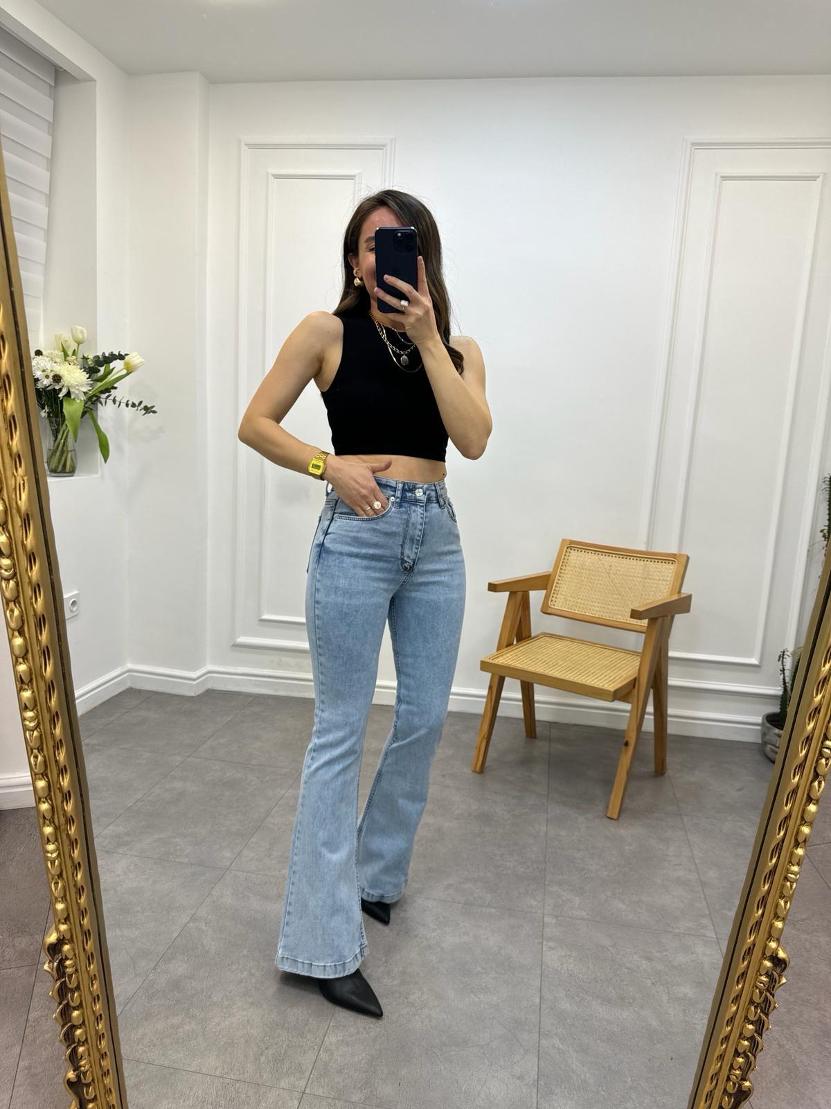 Buz mavisi Yüksek Bel İspanyol Pantolon 0521