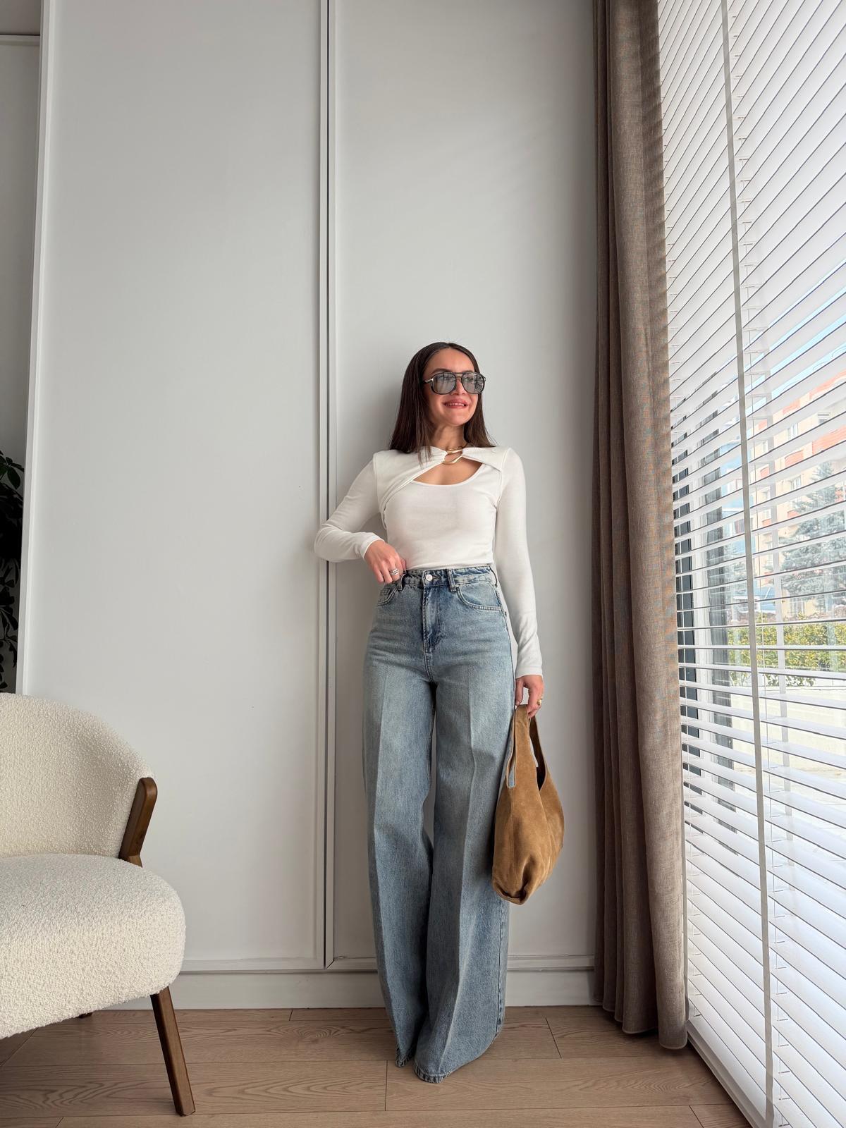 Buz yeşili Ütü İzli Palazzo Jean D916