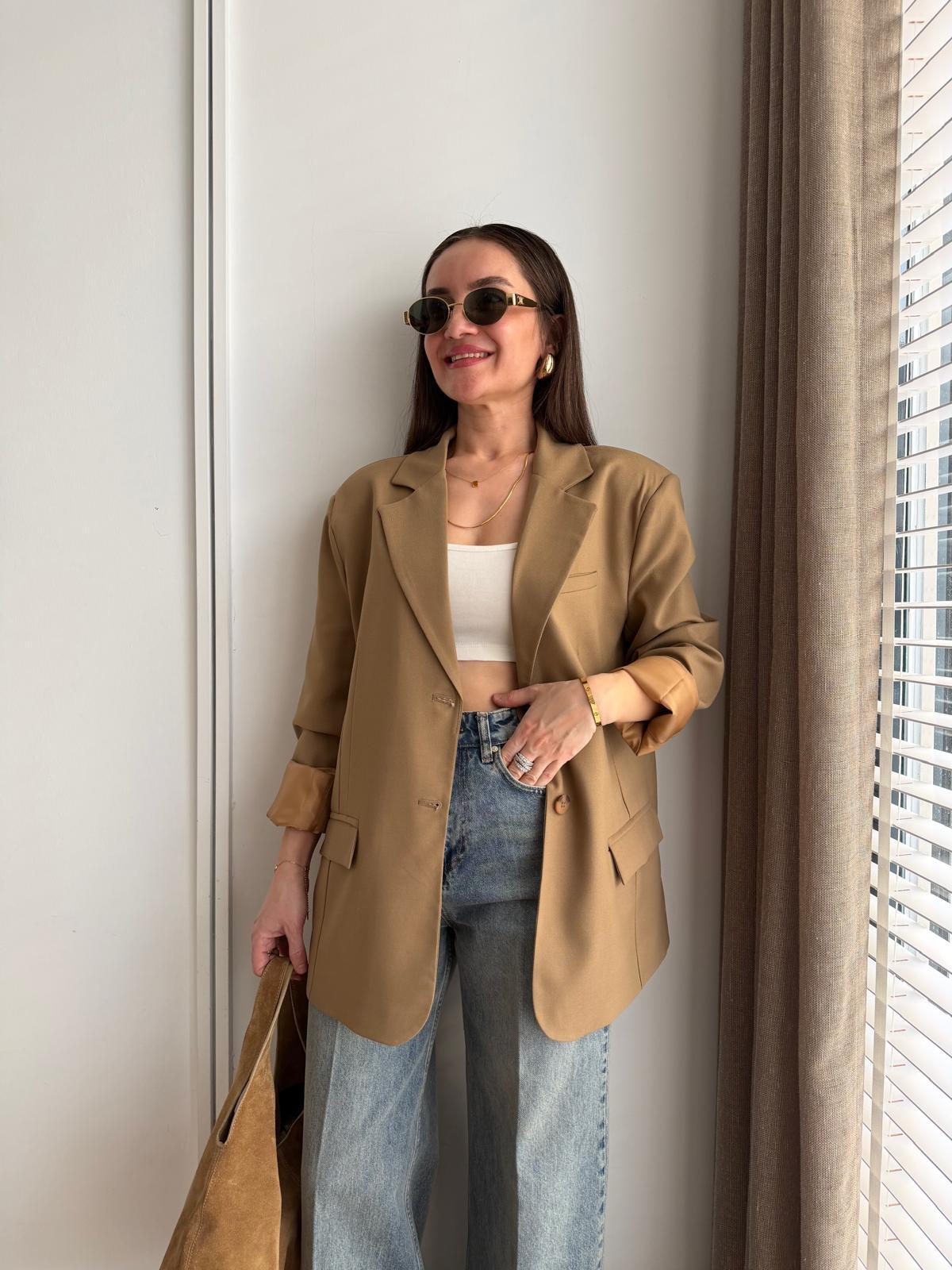 Camel Cep Detaylı Blazer Ceket 9281