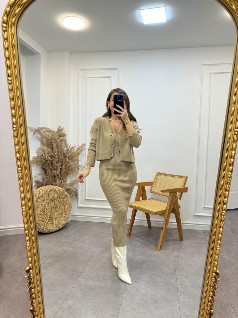 Camel Fitilli Elbise Hırkalı Takım 231062