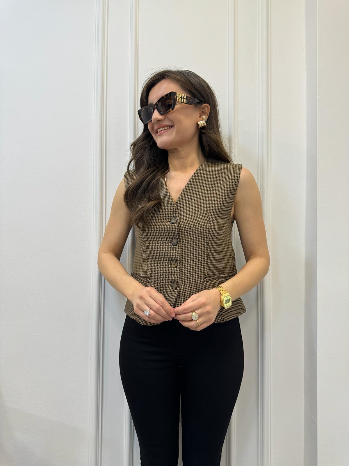 Camel Kaz Ayağı Desenli Orjinal Marka Yelek 2402