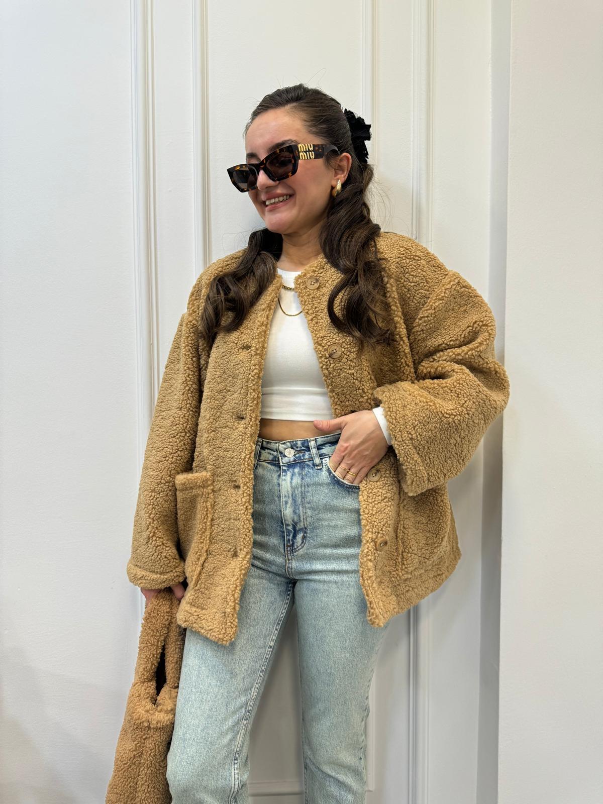 Camel Ön Cepli Peluş Ceket 7367