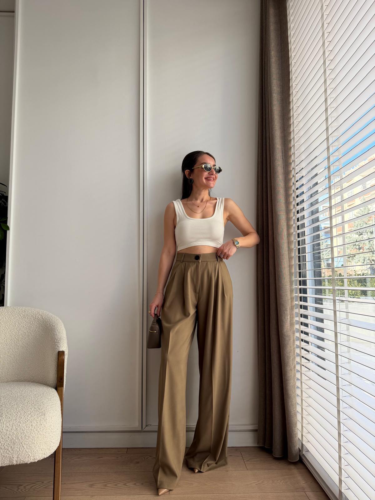 Camel Ön Pileli Palazzo Pantolon 50997