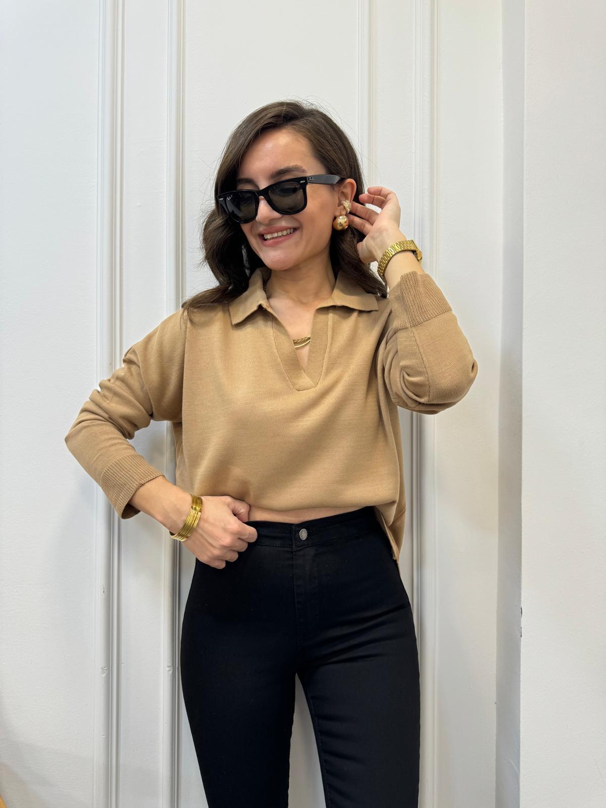Camel Polo Yaka Triko Bluz 3215