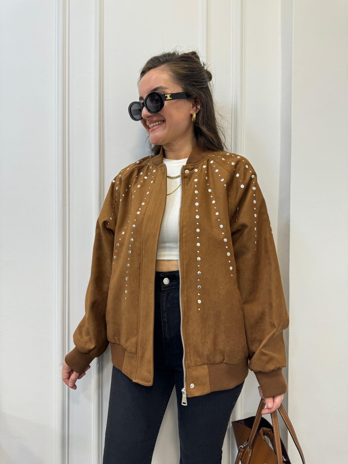 Camel Süet Lüx Kalite Zımba Detaylı Tasarım Ceket 0023