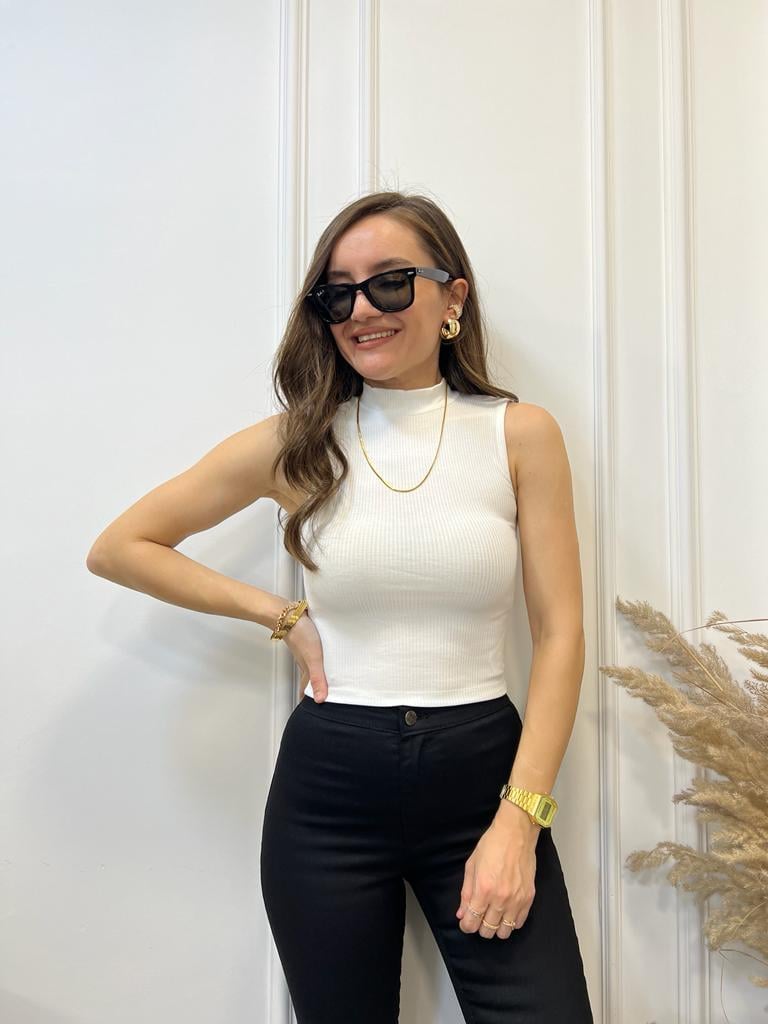 Ekru Balıkçı Yaka Sıfır Kol Atlet 4806