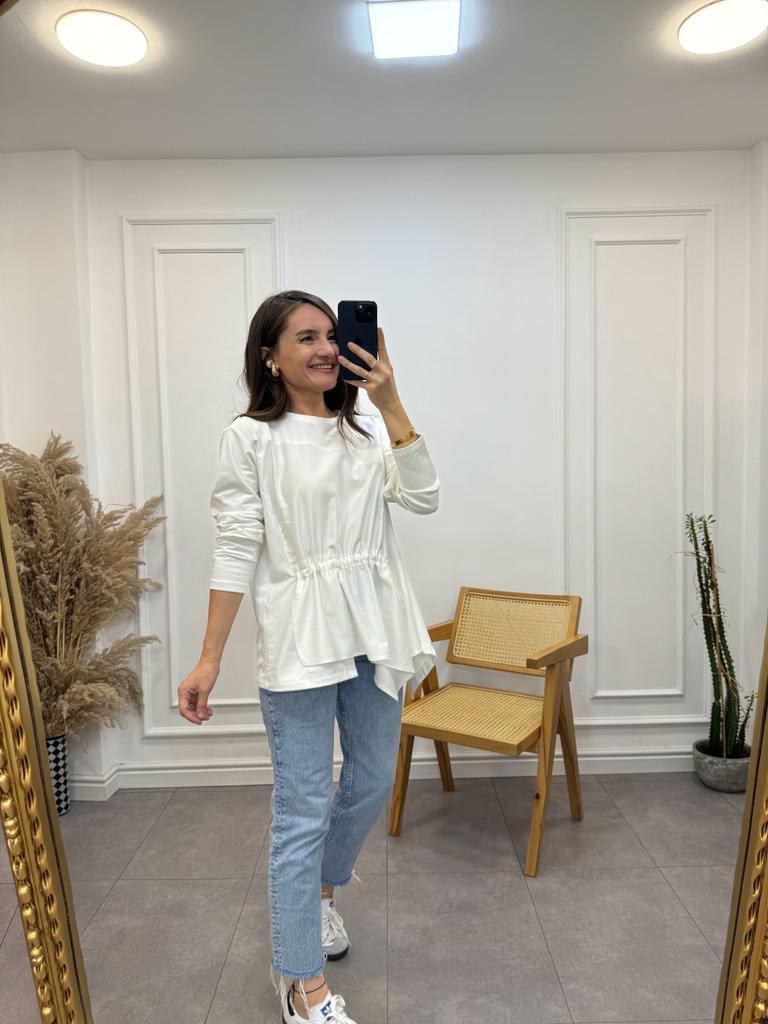 Ekru Büzgü Detaylı Tasarım Bluz 28153
