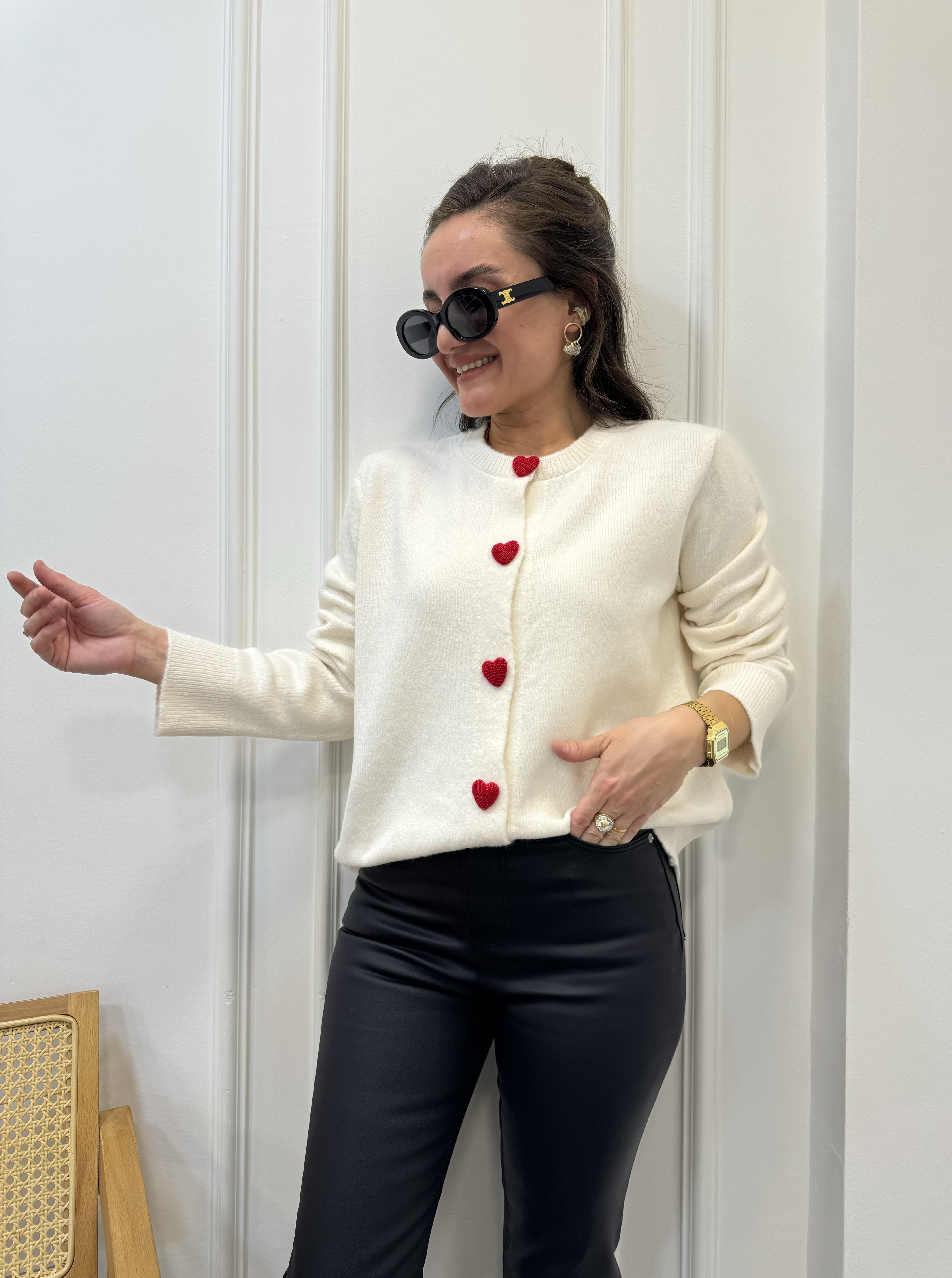 Ekru Kalp Örme Düğmeli Triko Hırka 241075