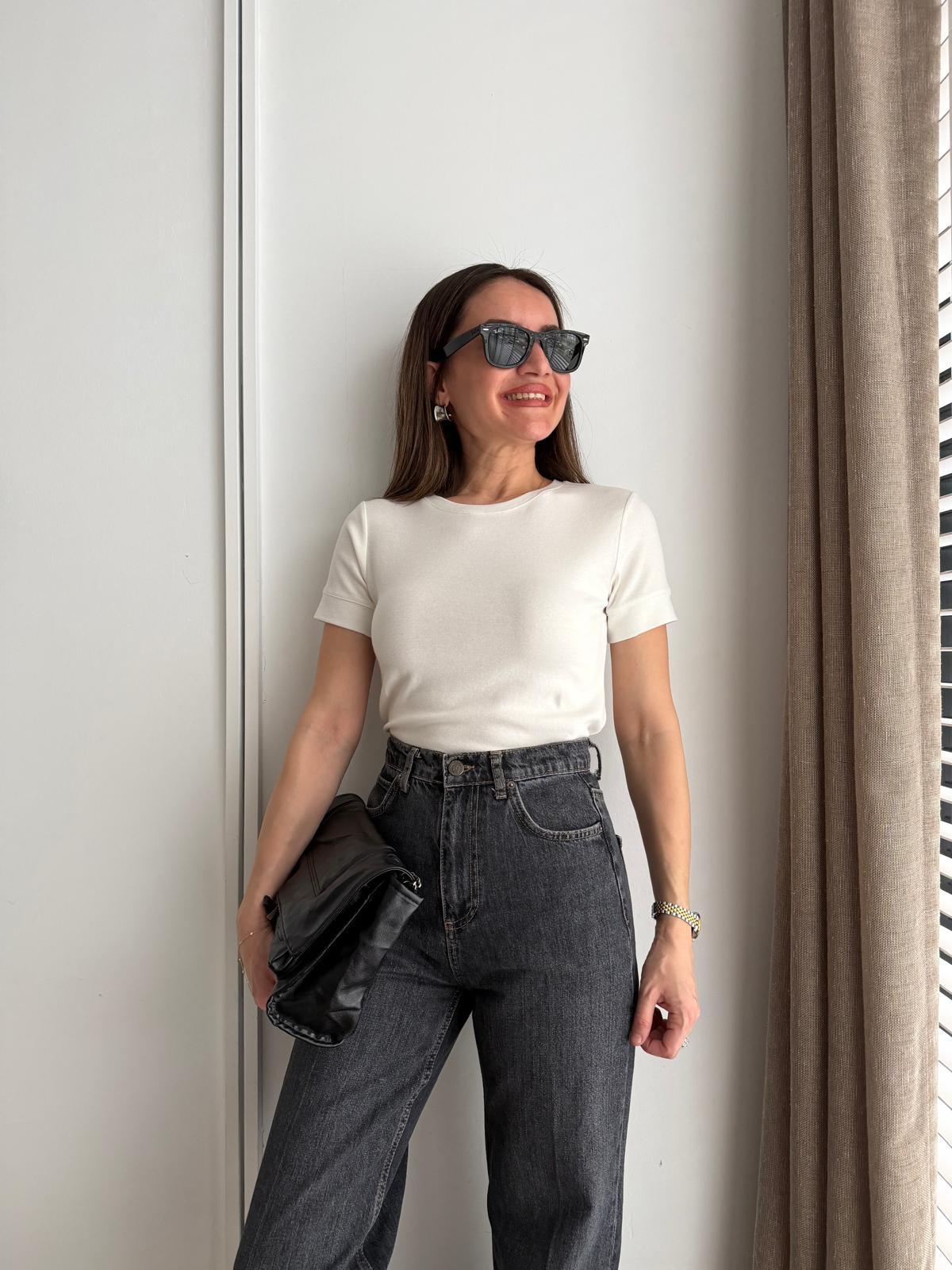 Ekru Kısa Kolu Basic Tshirt 32637