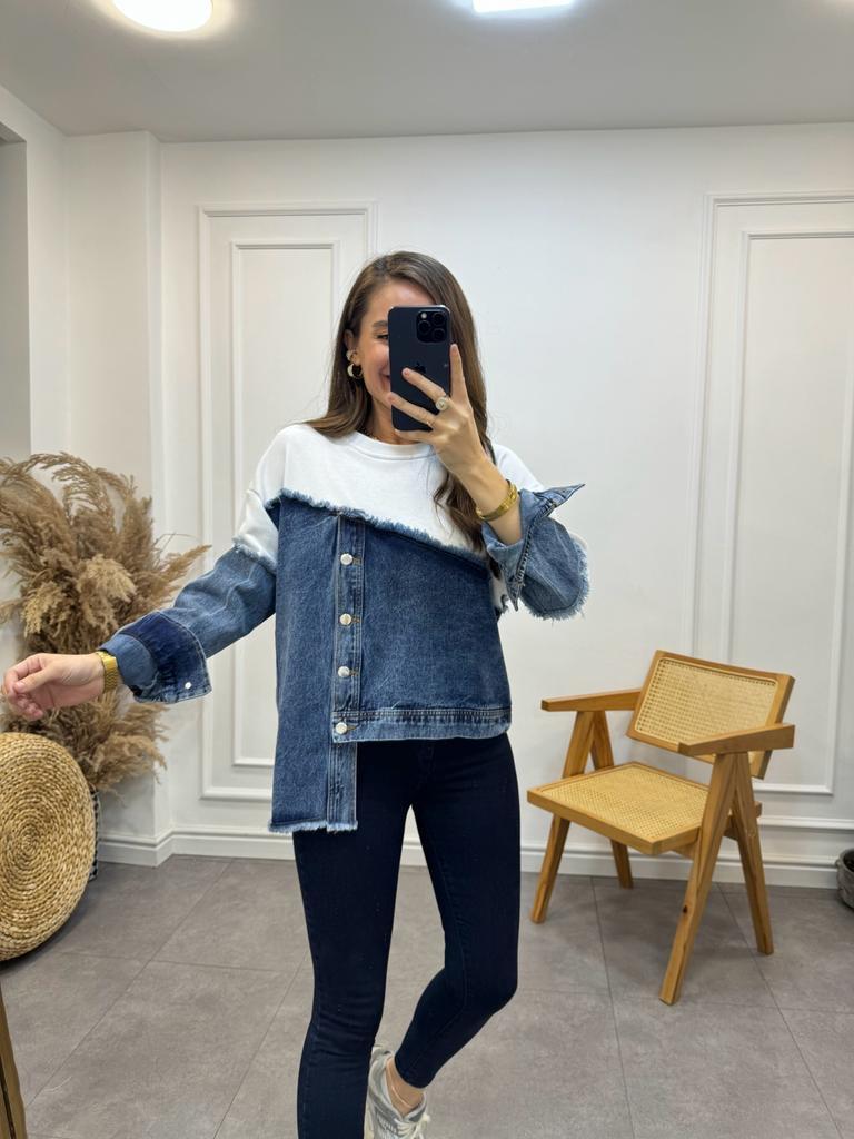 Ekru Kot Detaylı Marka Tasarım Sweatshirt 28242