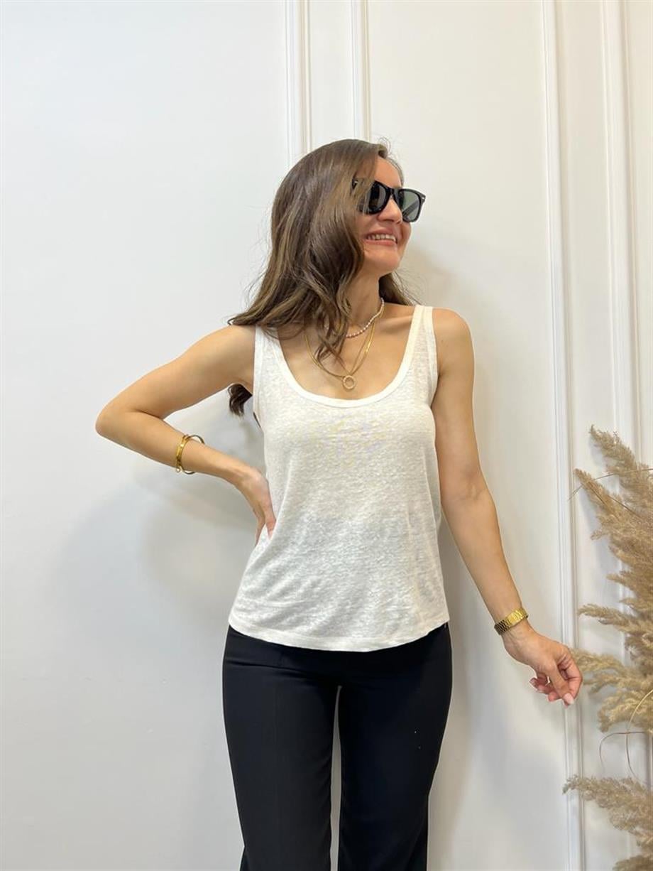 Ekru Orijinal Marka U Yaka Dokulu Atlet SB04