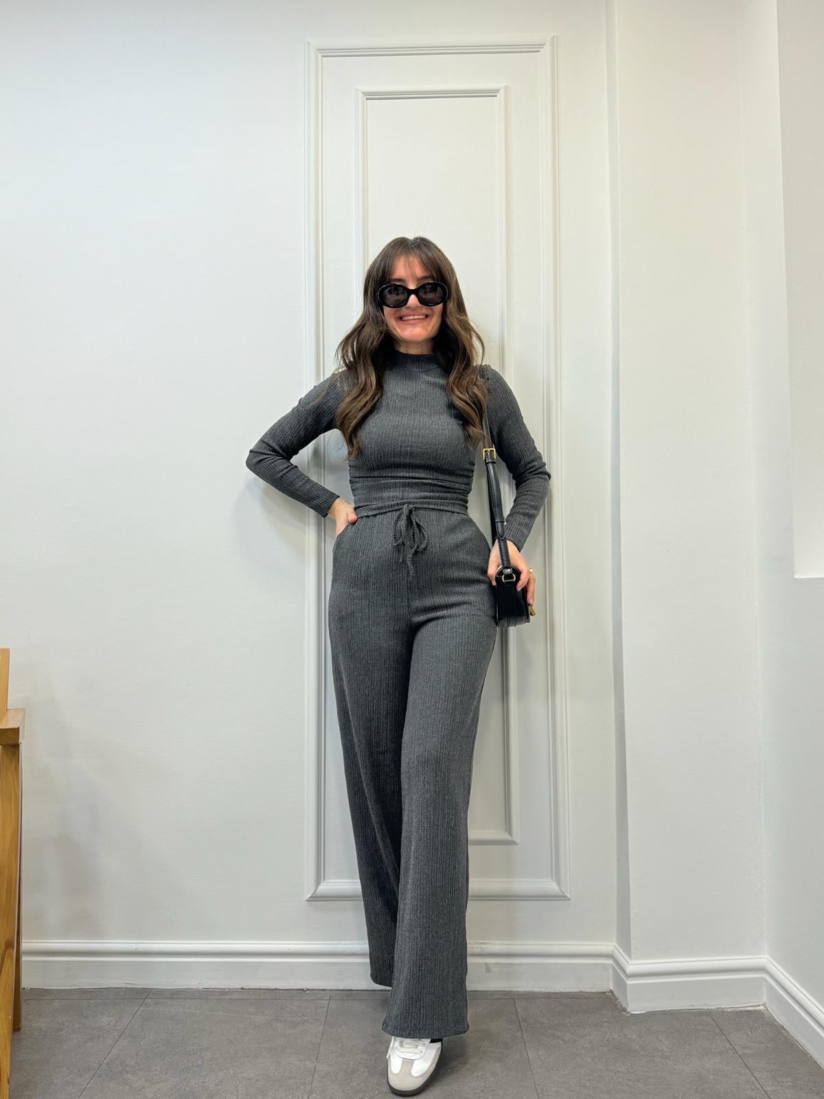 Füme Yıkamalı Krinkıl Kumaş Bluz Pantolon Takım 4090