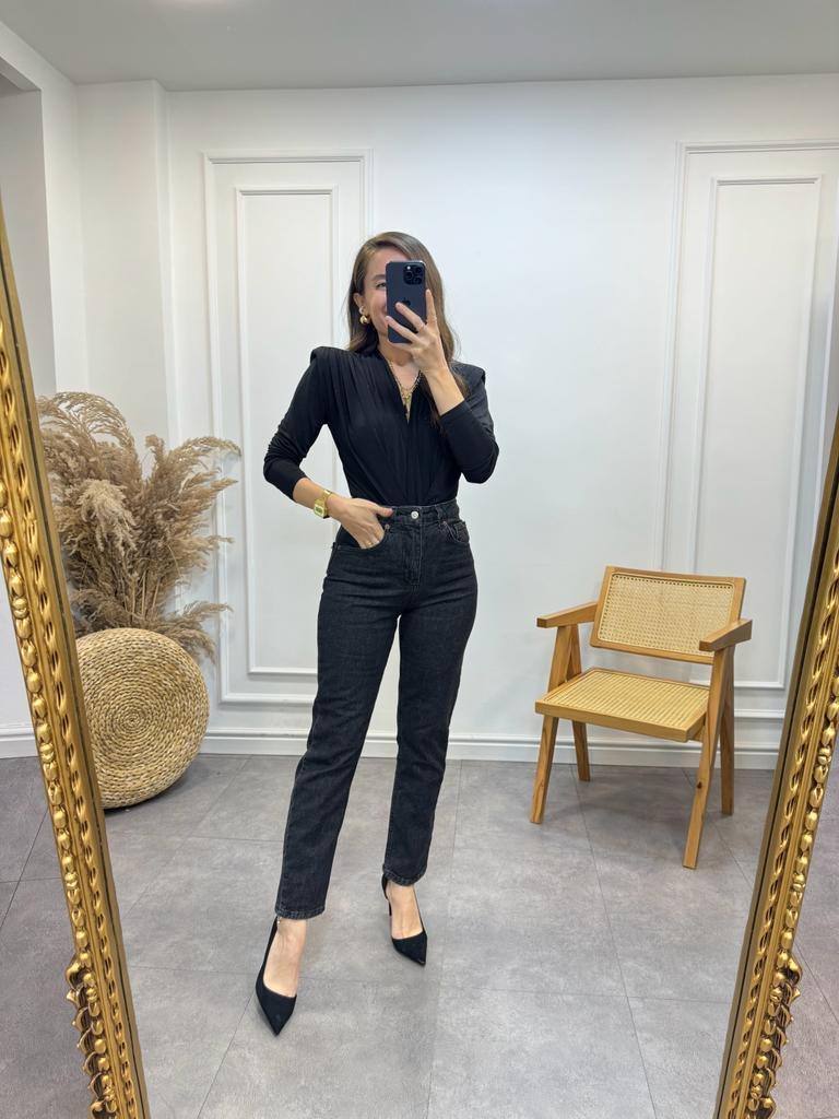 Füme Yıkamalı Premium Yüksek Bel Mom Jean 483