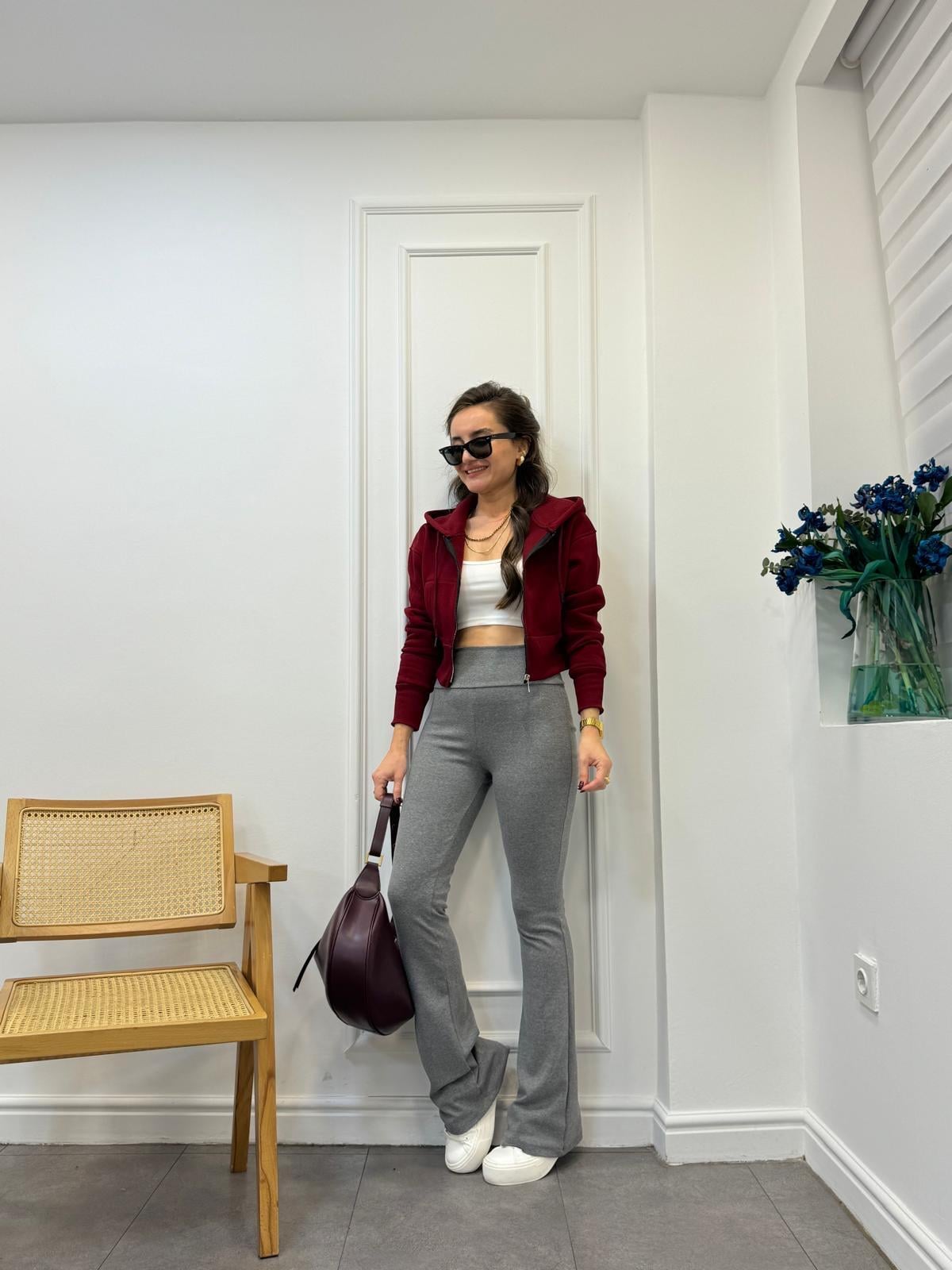 Füme Yüksek Bel İspanyol Paça Kaşkorse Pantolon 2024