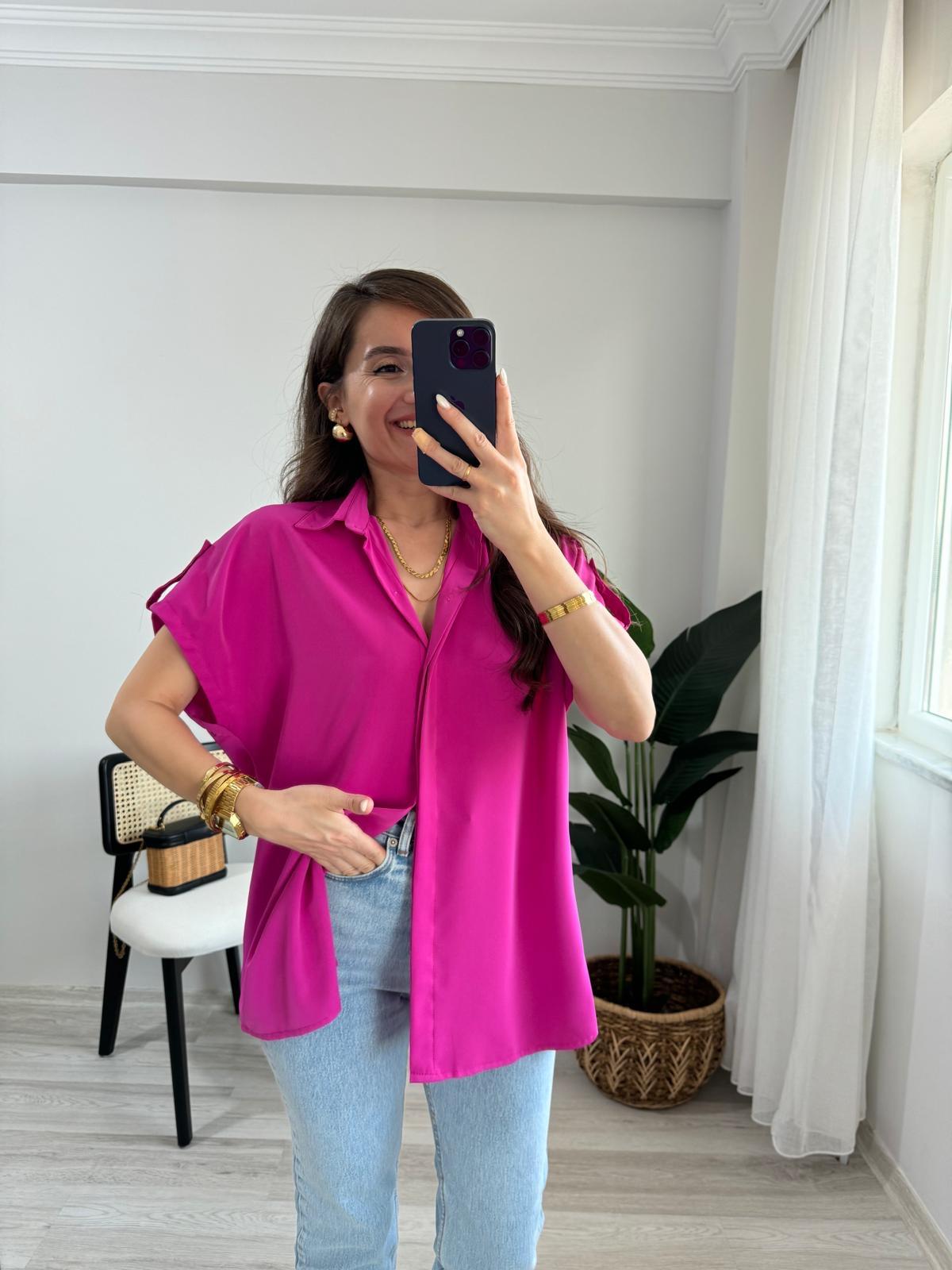 Fuşya Omuz Detaylı Kolsuz Gömlek 504