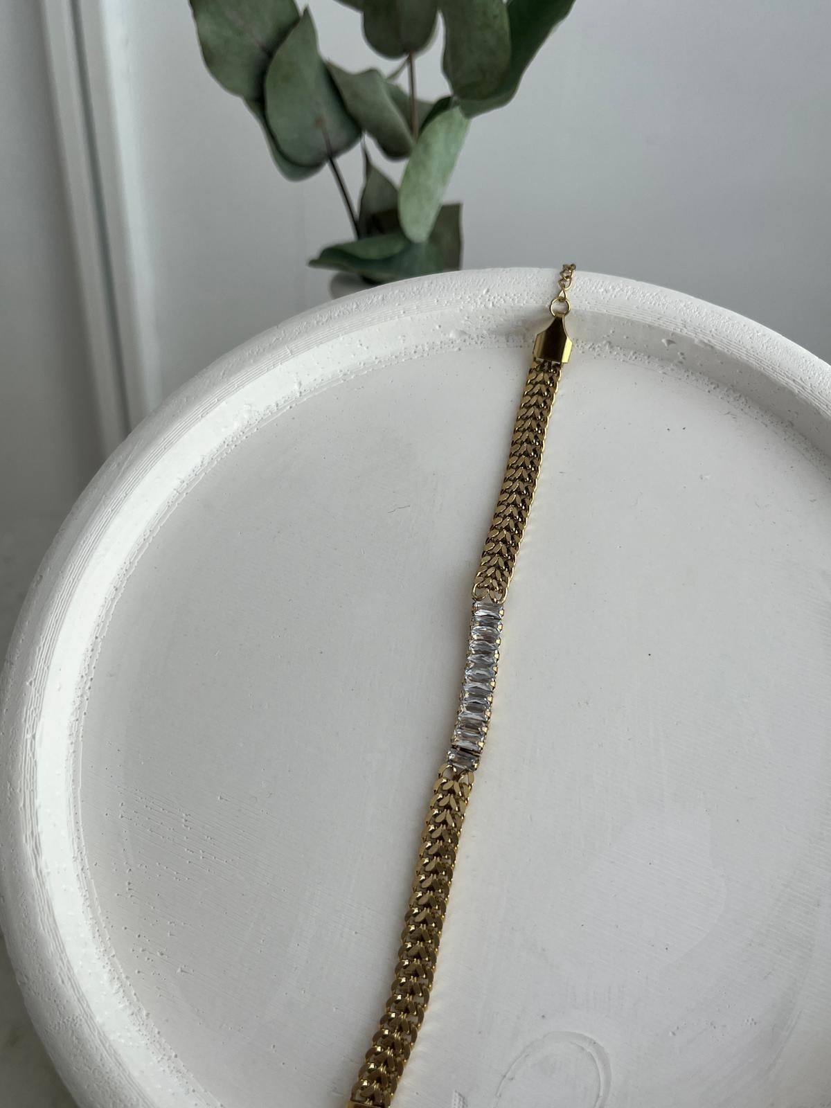 Gold Balık Sırtı Baget Taşlı Bileklik ST5