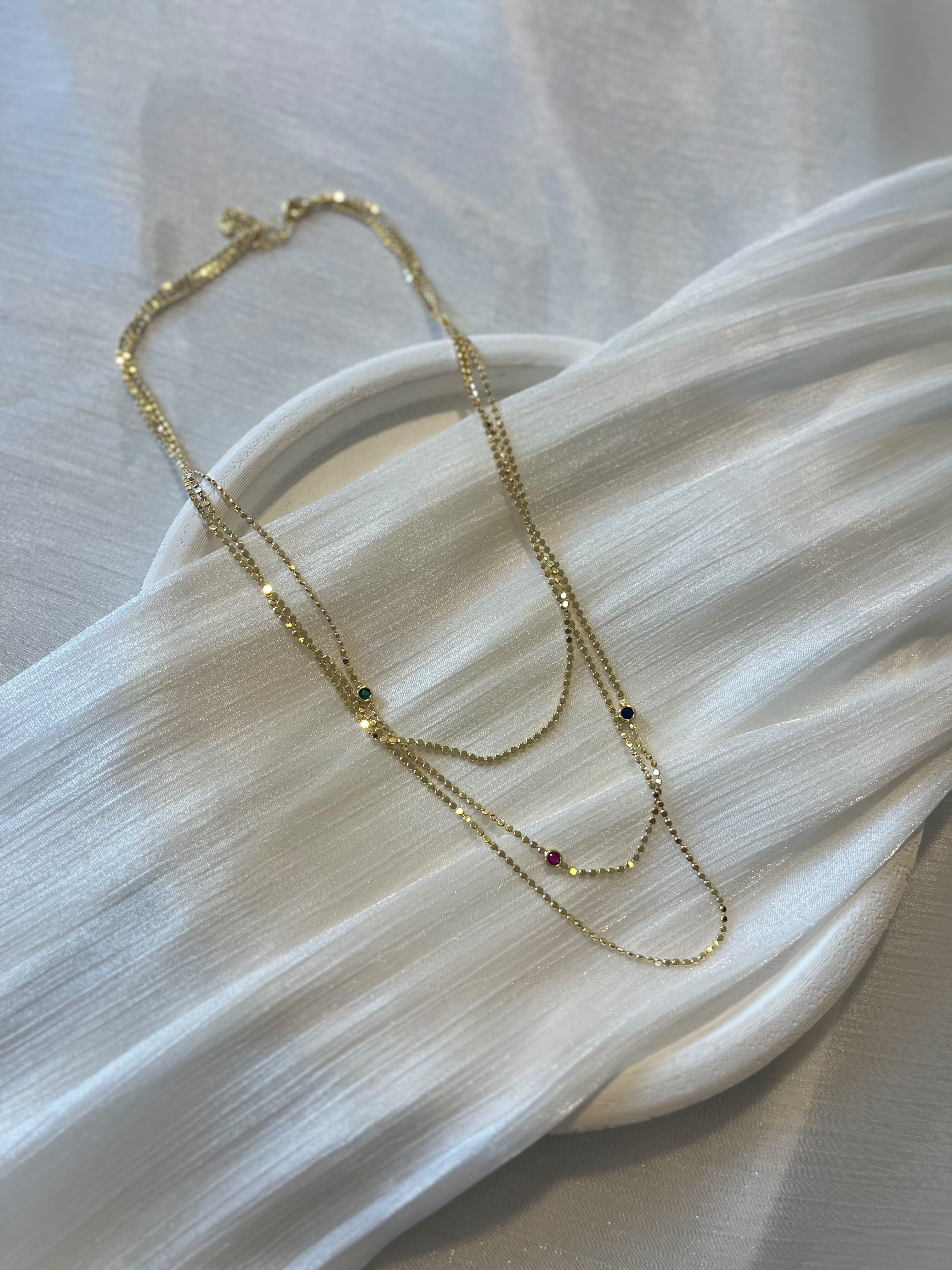 Gold Pul Zincirli Renkli Taş Kolye KY02