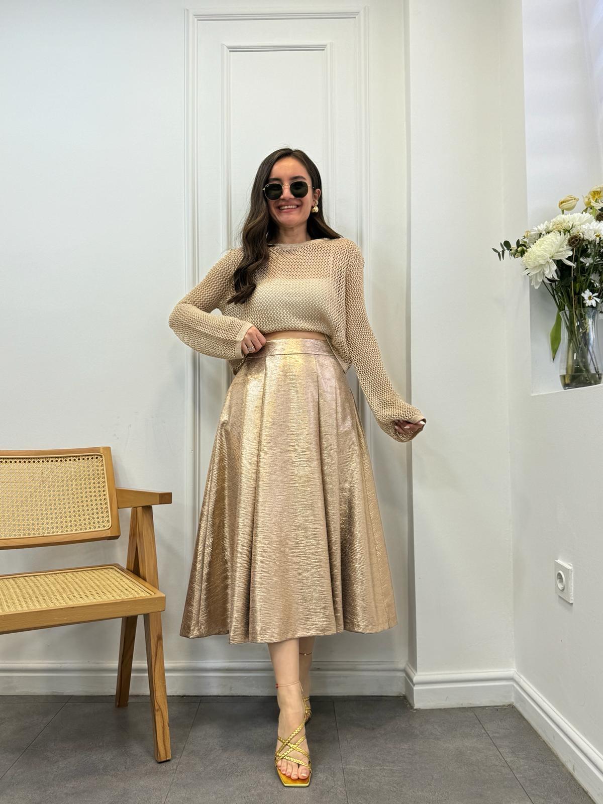 Gold Rose Pileli Etek 2727