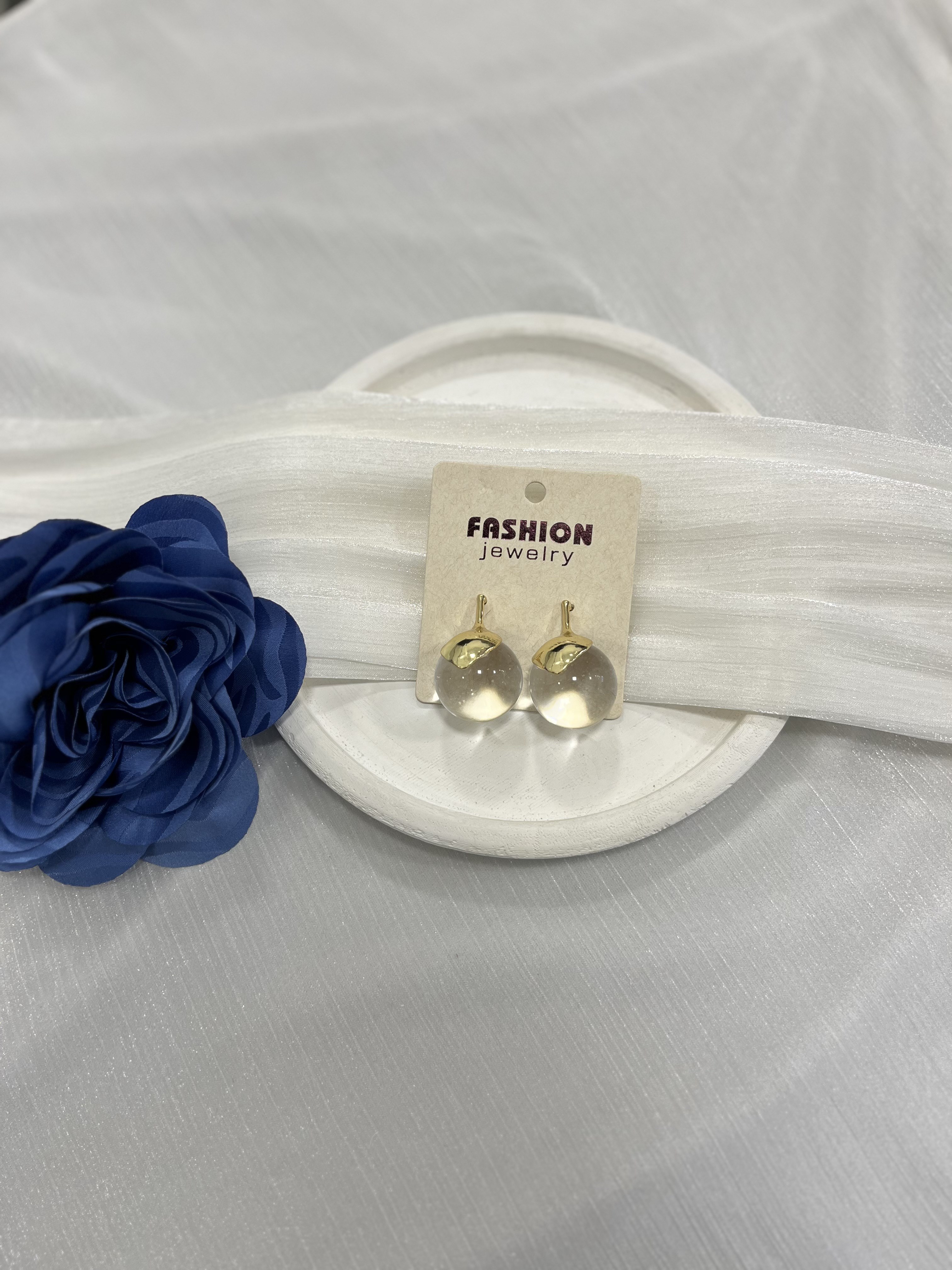 Gold Şeffaf Top Küpe KP68
