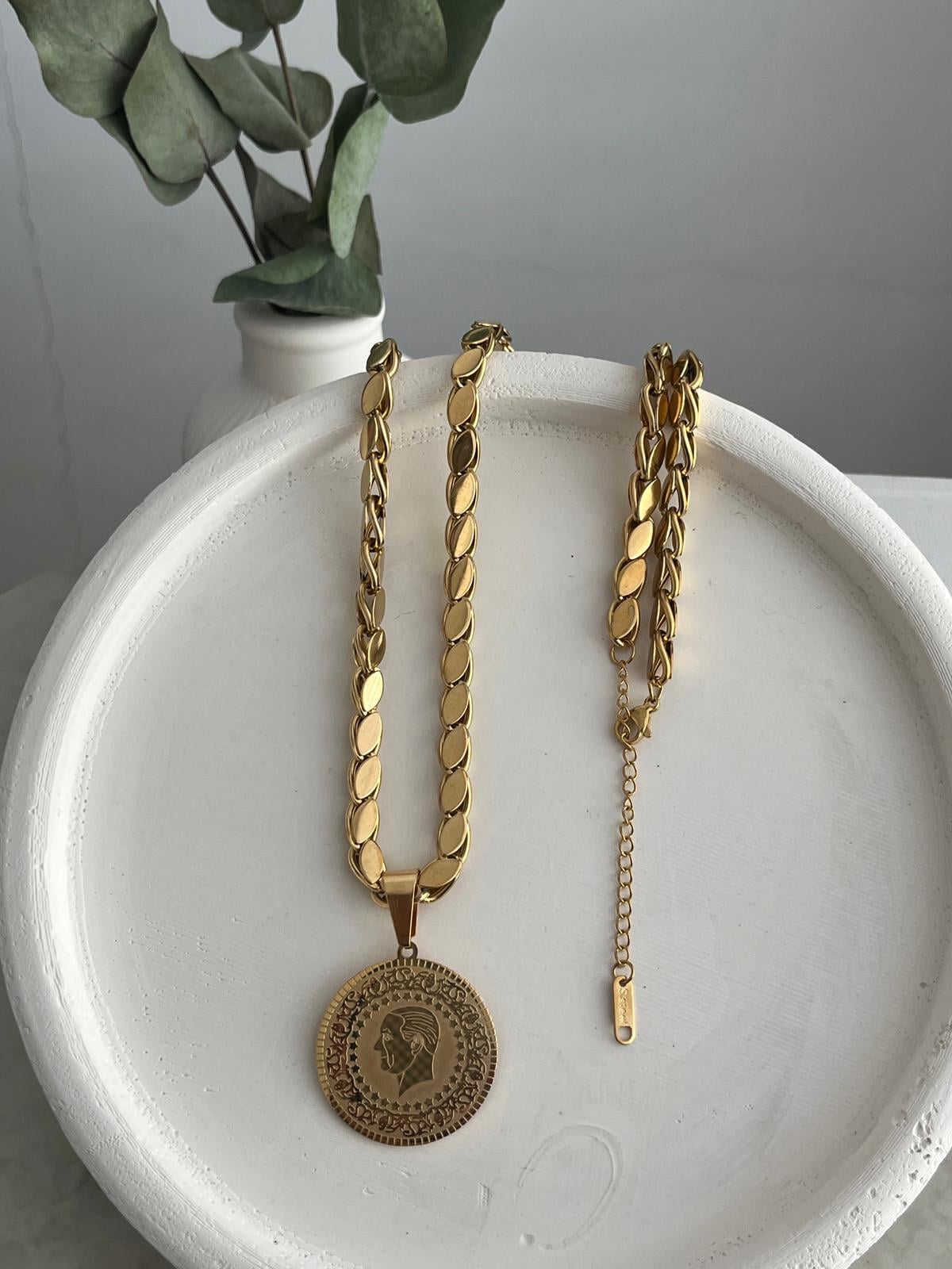 Gold Tuğra Uçlu Arpa Zincir Kolye ST27