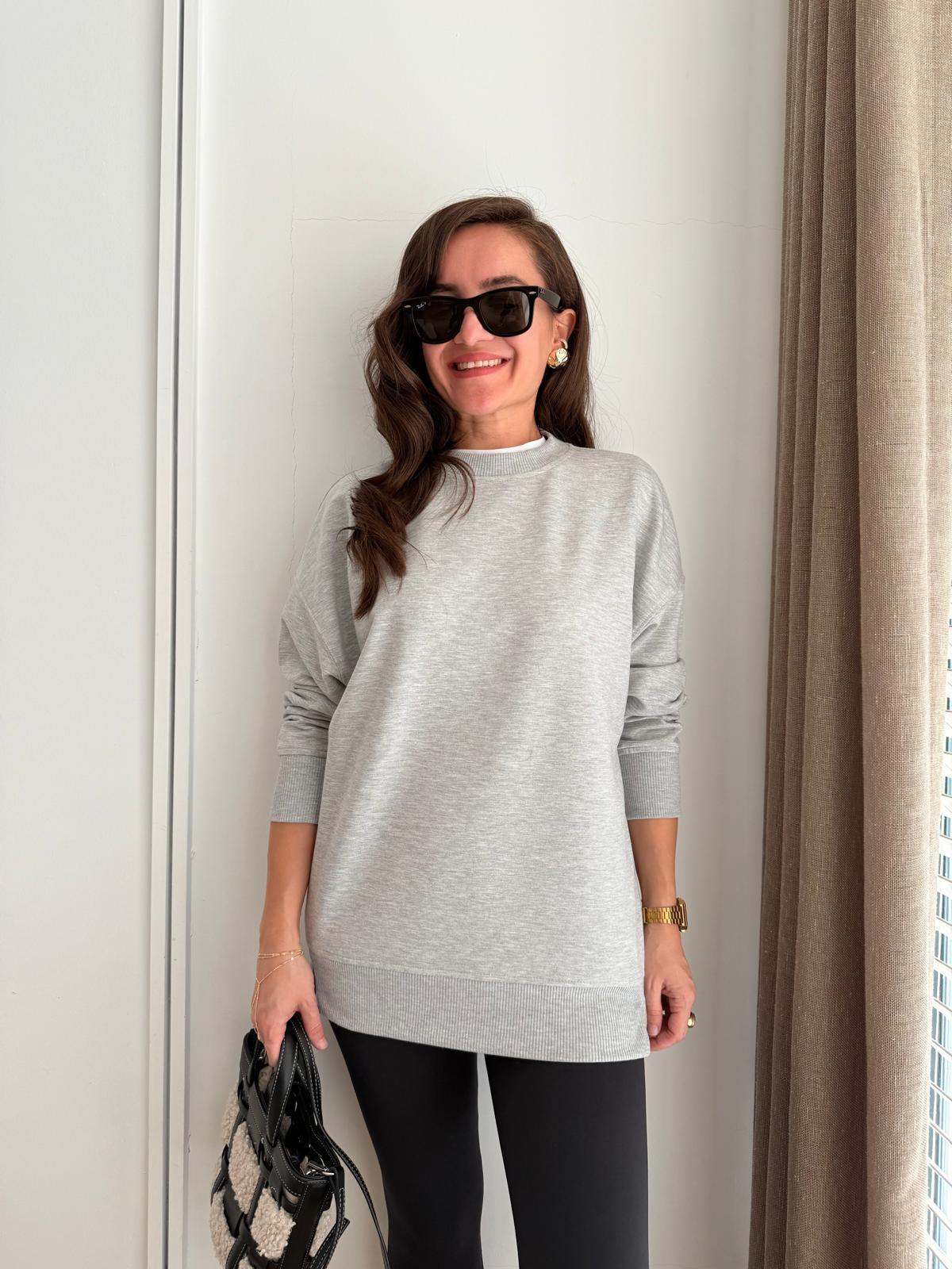 Gri Basic İki İplik Sweatshirt 9002