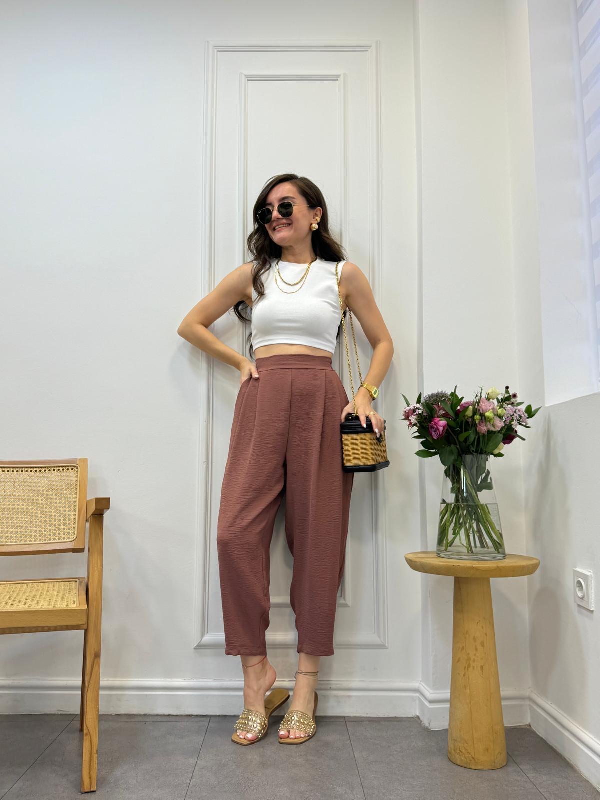 Gül kurusu Bel Lastikli Şalvar Pantolon 2013