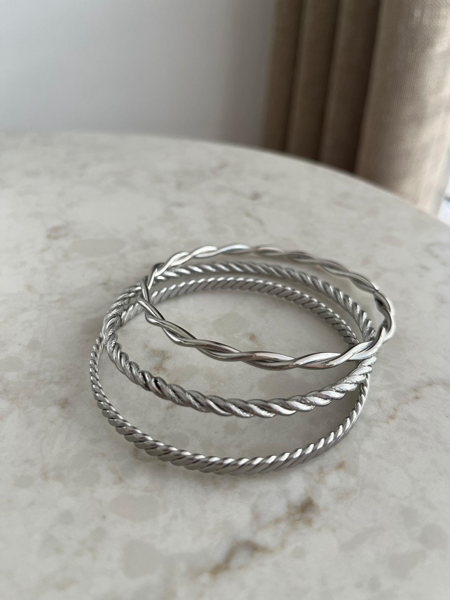 Gümüş 3'lü Desenli Halka Bileklik ST16