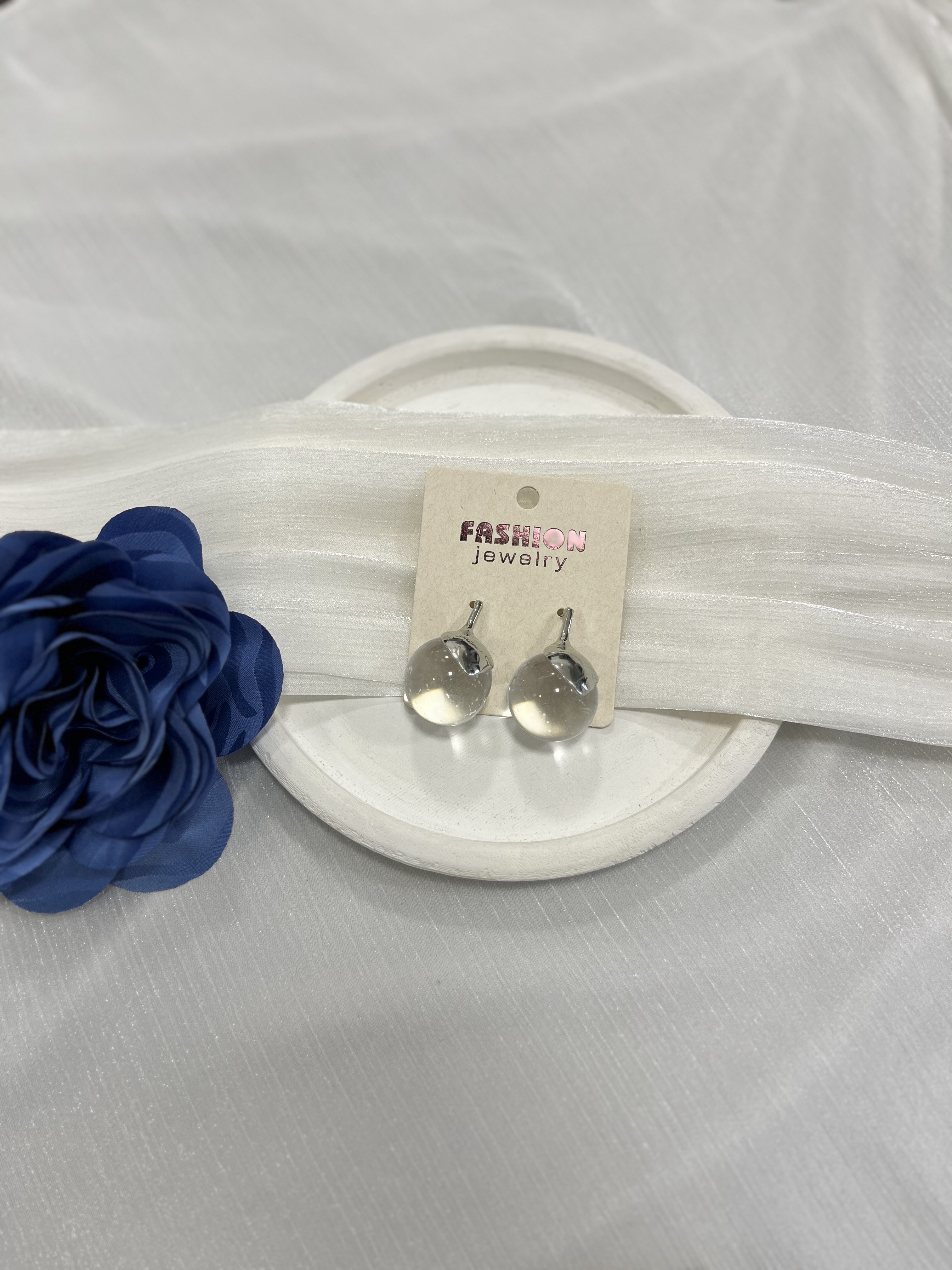 Gümüş Şeffaf Top Küpe KP68