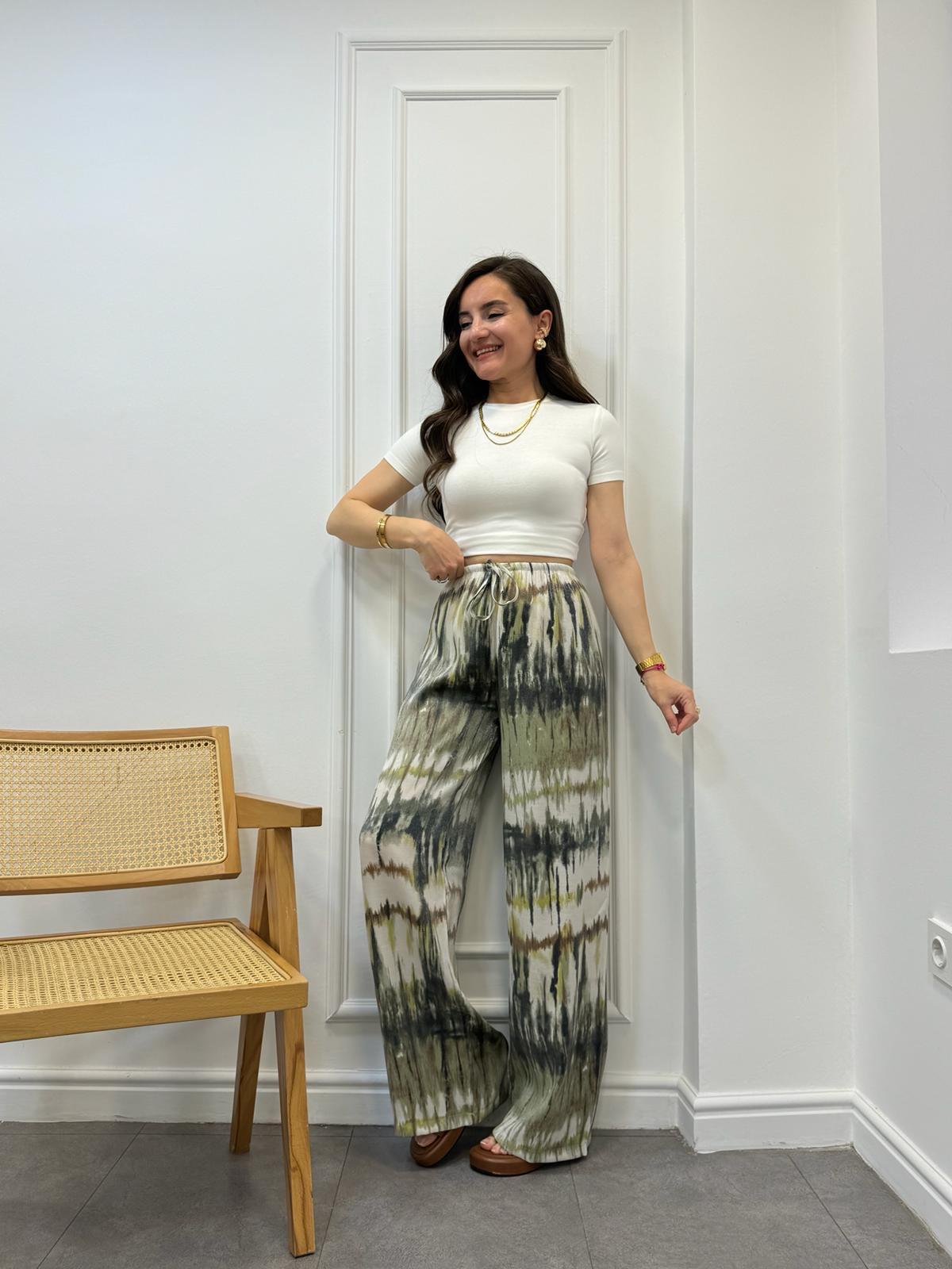 Haki Batik Desenli Pantolon 40191