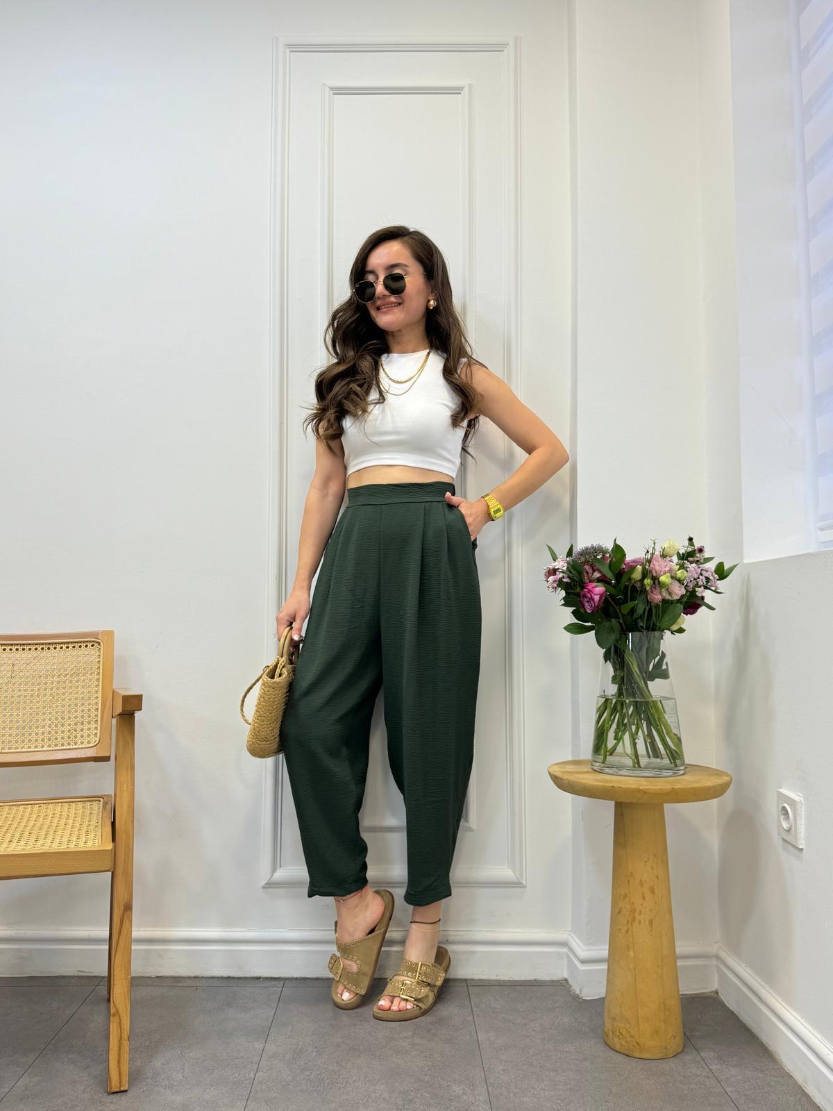 Haki Bel Lastikli Şalvar Pantolon 2013