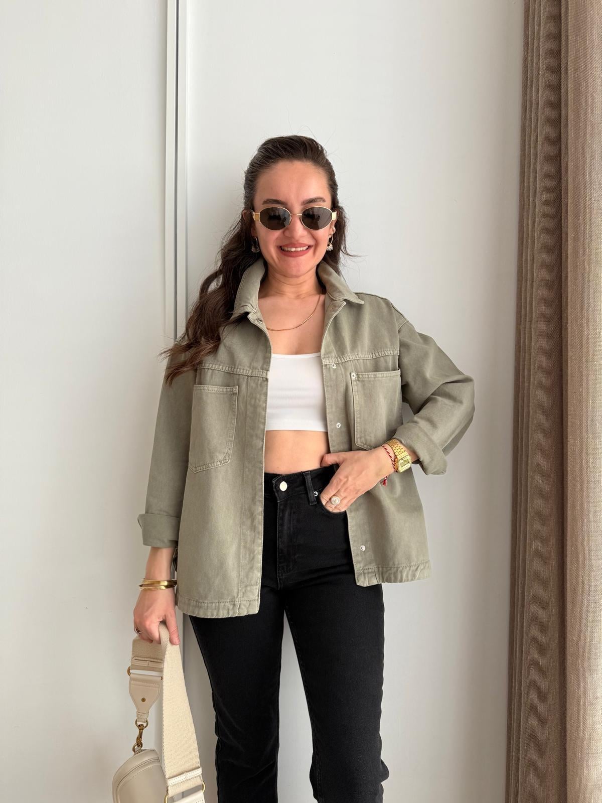 Haki Cepli Gabardin Gömlek Ceket 02045