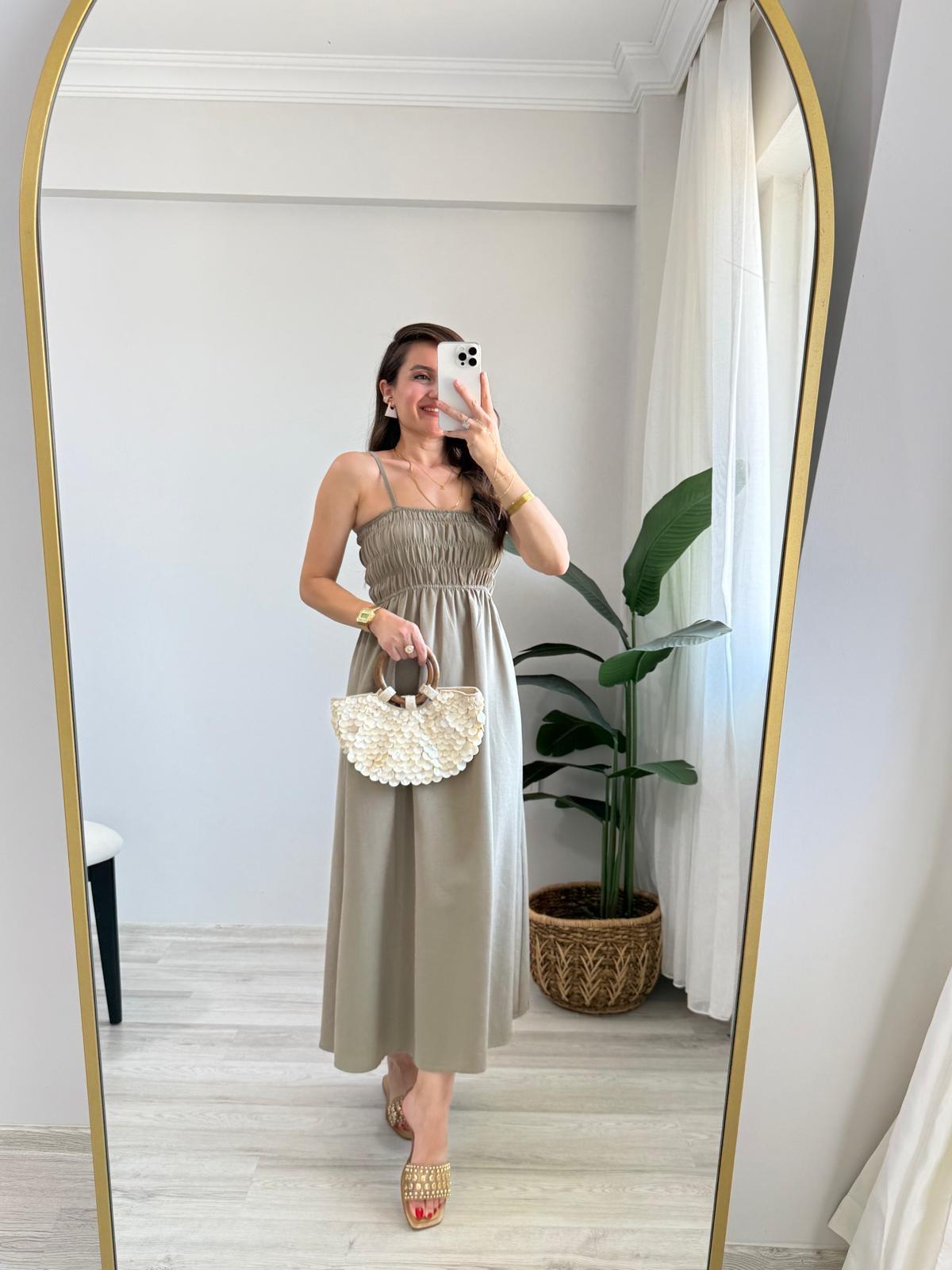 Haki Gögüs Gipeli Keten Elbise 2310