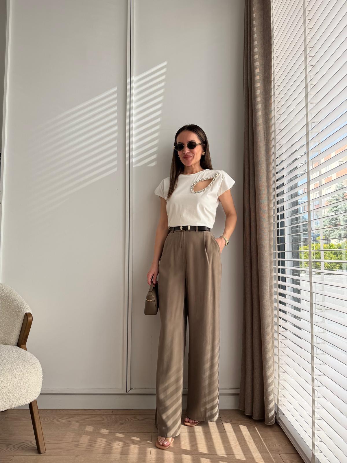 Haki Kemerli Palazzo Pantolon 3893