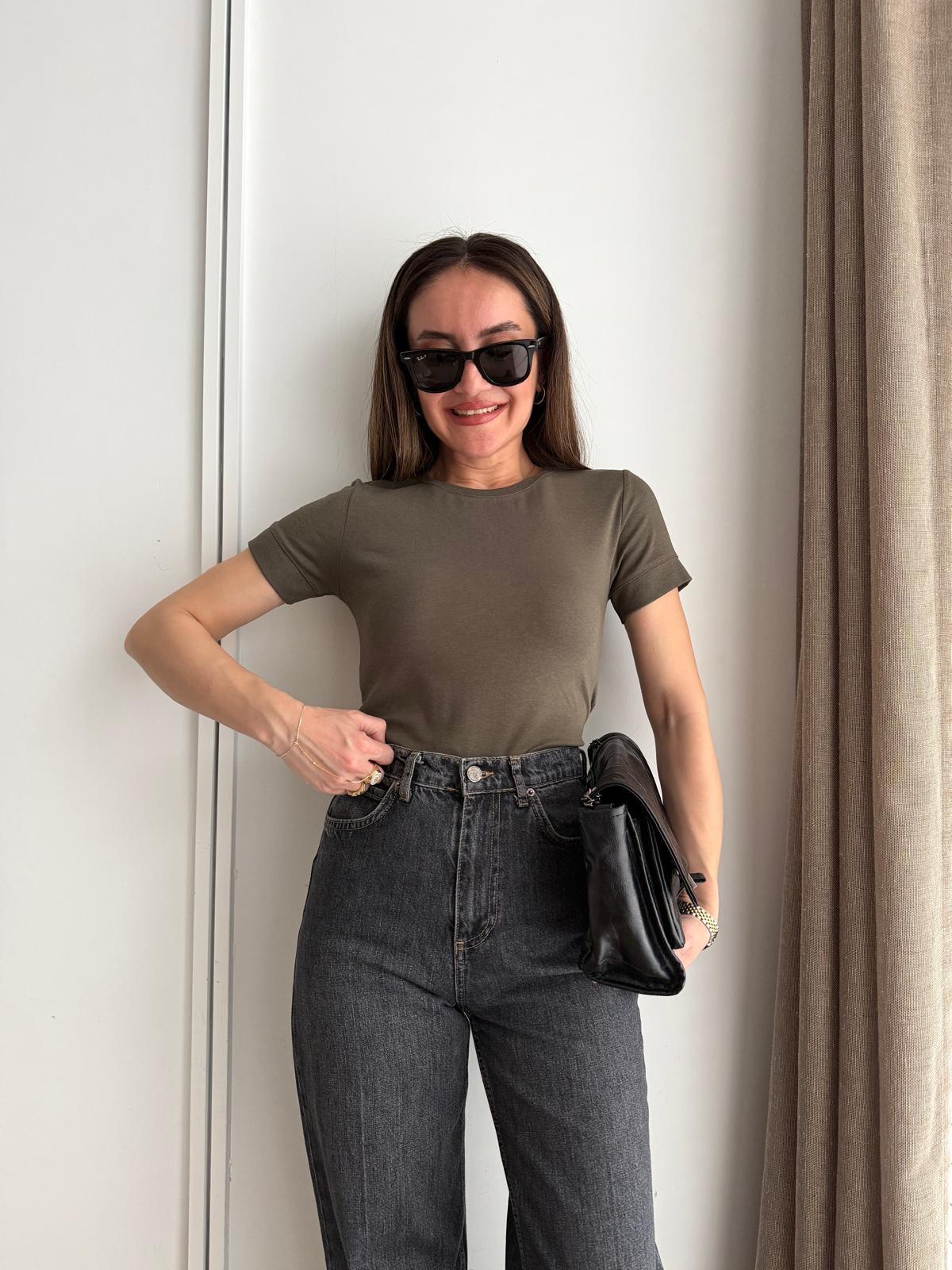 Haki Kısa Kolu Basic Tshirt 32637