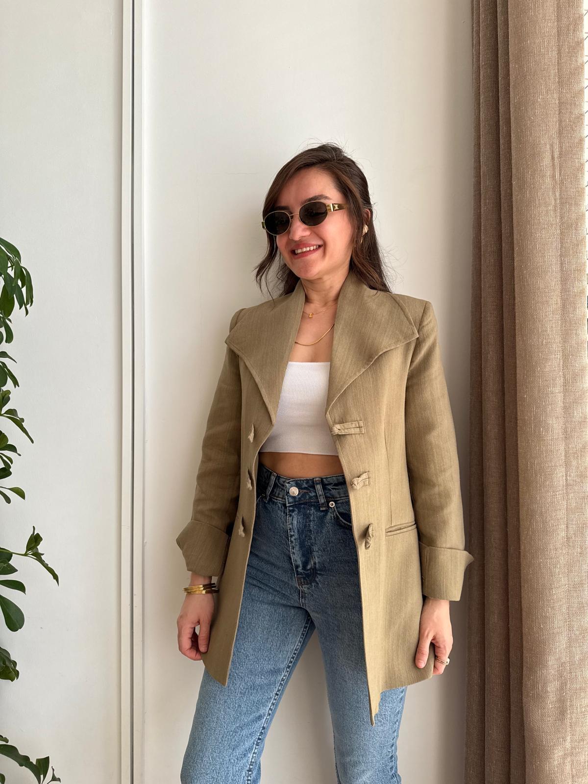 Haki Mendil Yaka Biyeli Blazer Ceket 7517