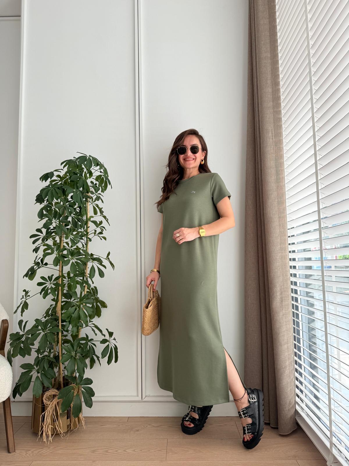 Haki Orjinal Marka Yanları Yırtmaçlı Elbise S02