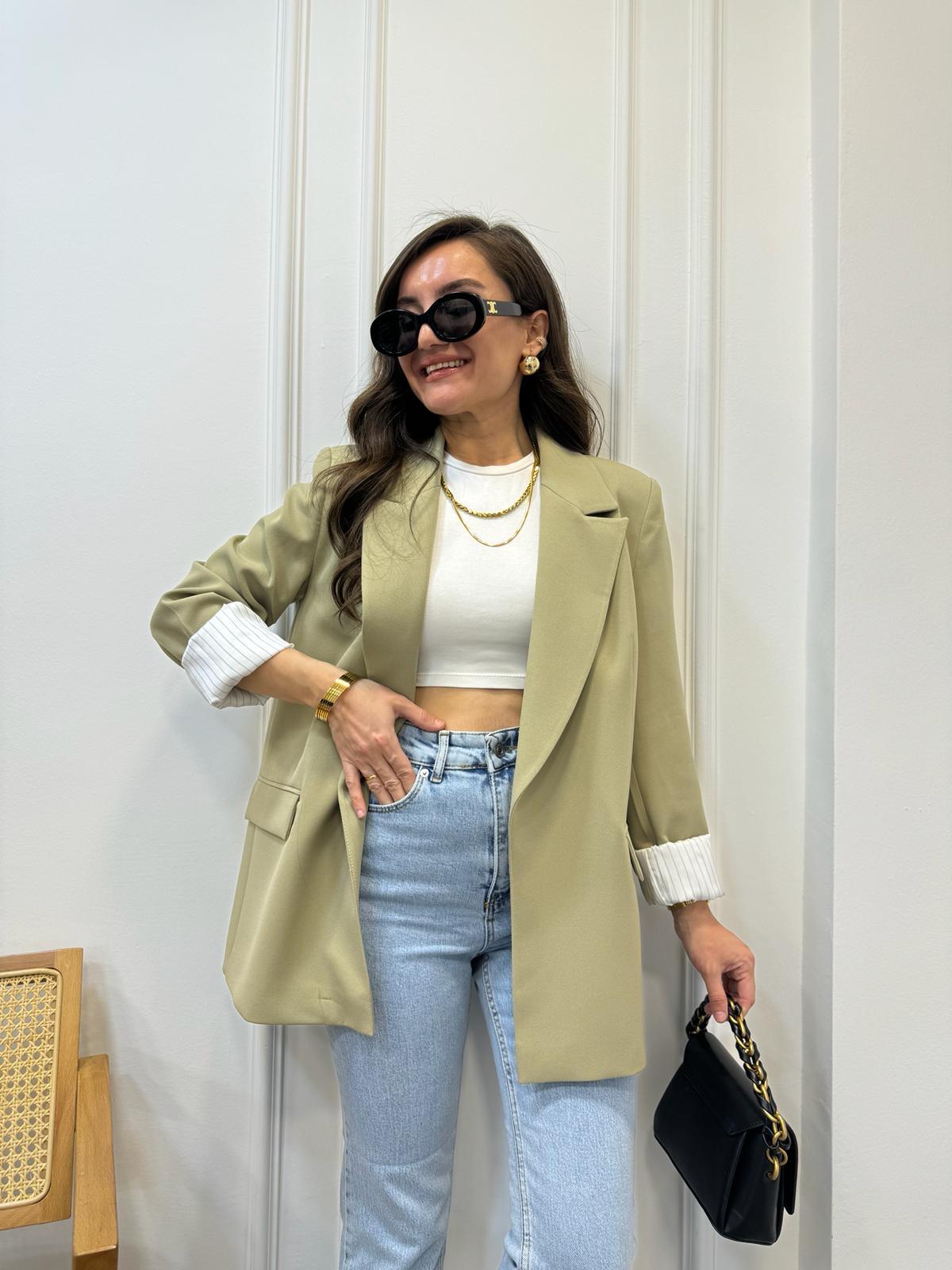Haki Premium Kalite Marin Astarlı Blazer Ceket 9134