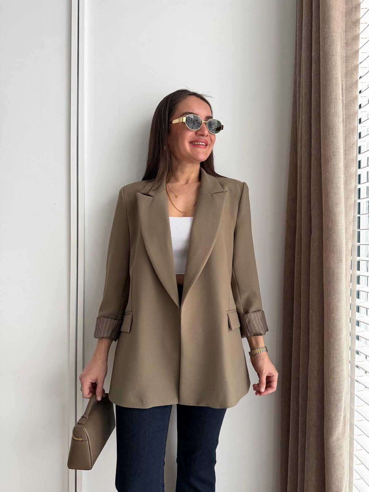 Haki Premium Kalite Marin Astarlı Double Kumaş Blazer 7560